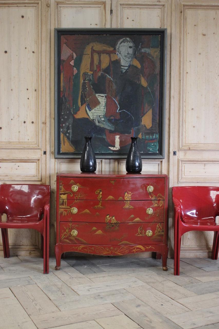 20th Century 1940s French Red Lacquer Commode