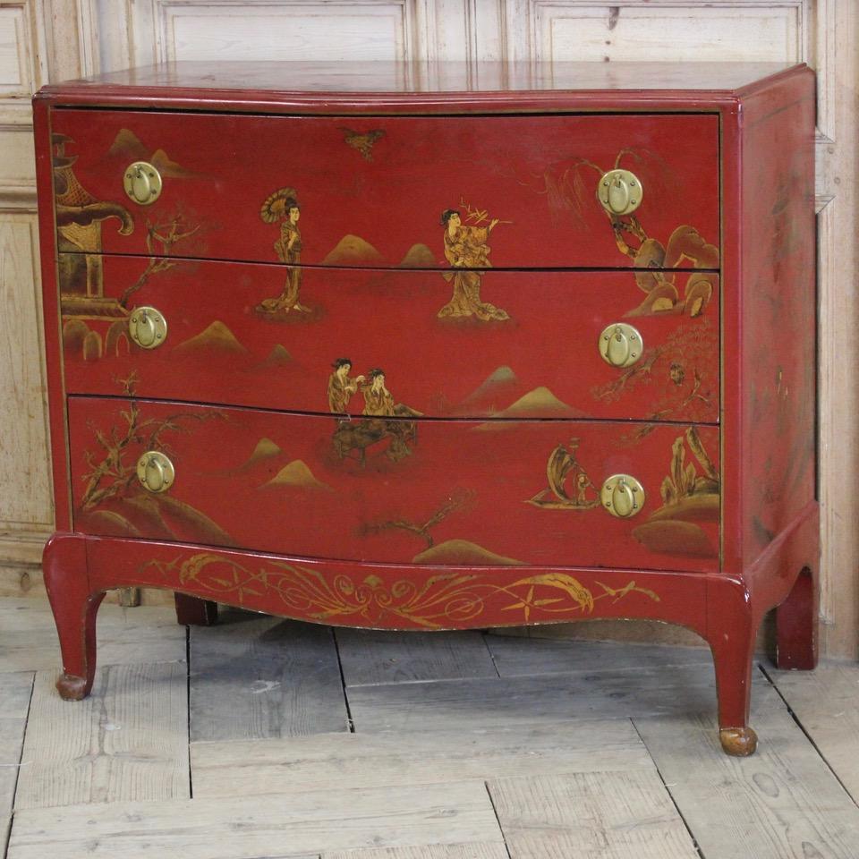 Wood 1940s French Red Lacquer Commode