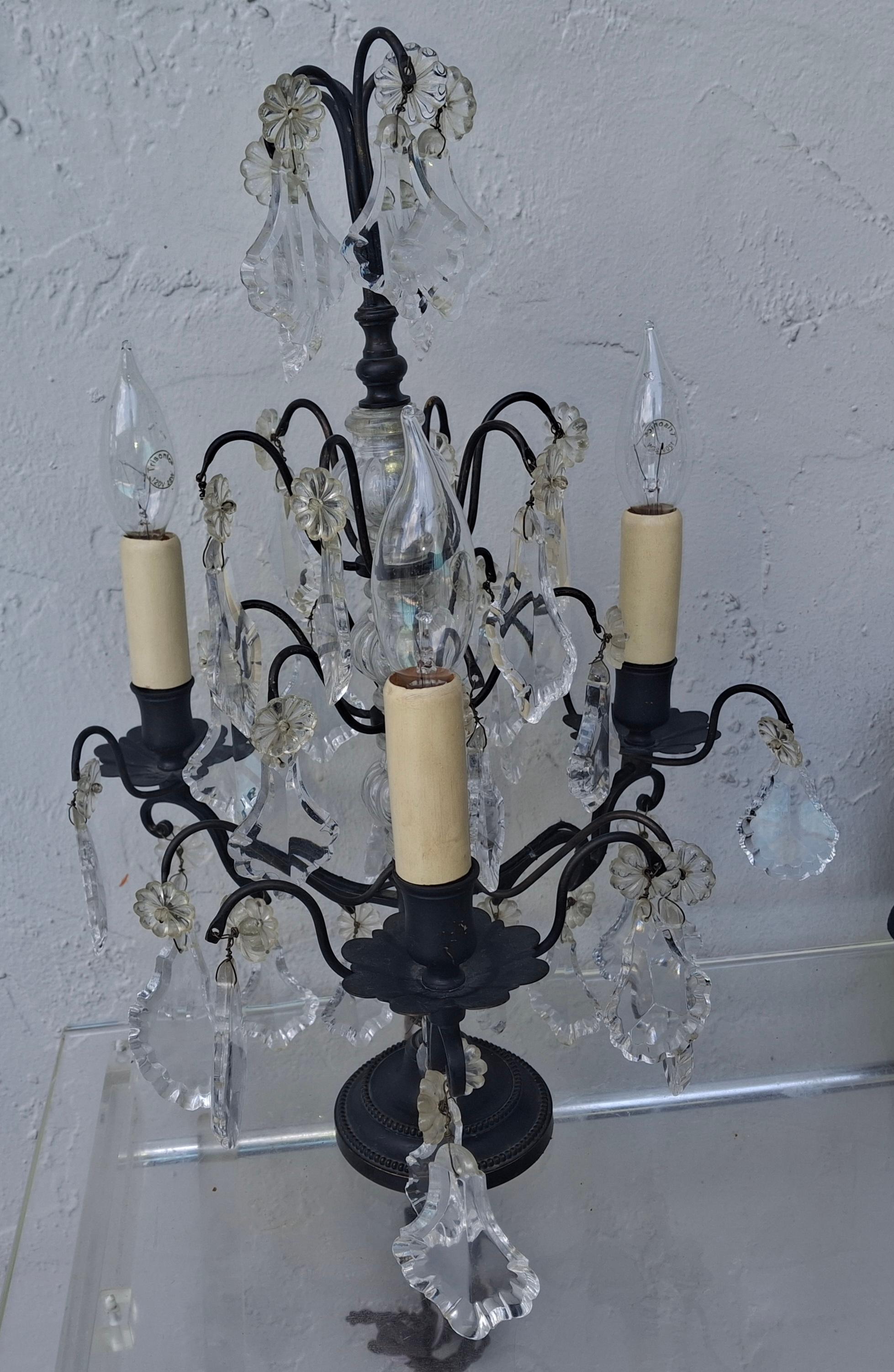 1940's French Regency Black Patinated Bronze/ Cut Crystal Table Lamp by Baccarat in vendita 7