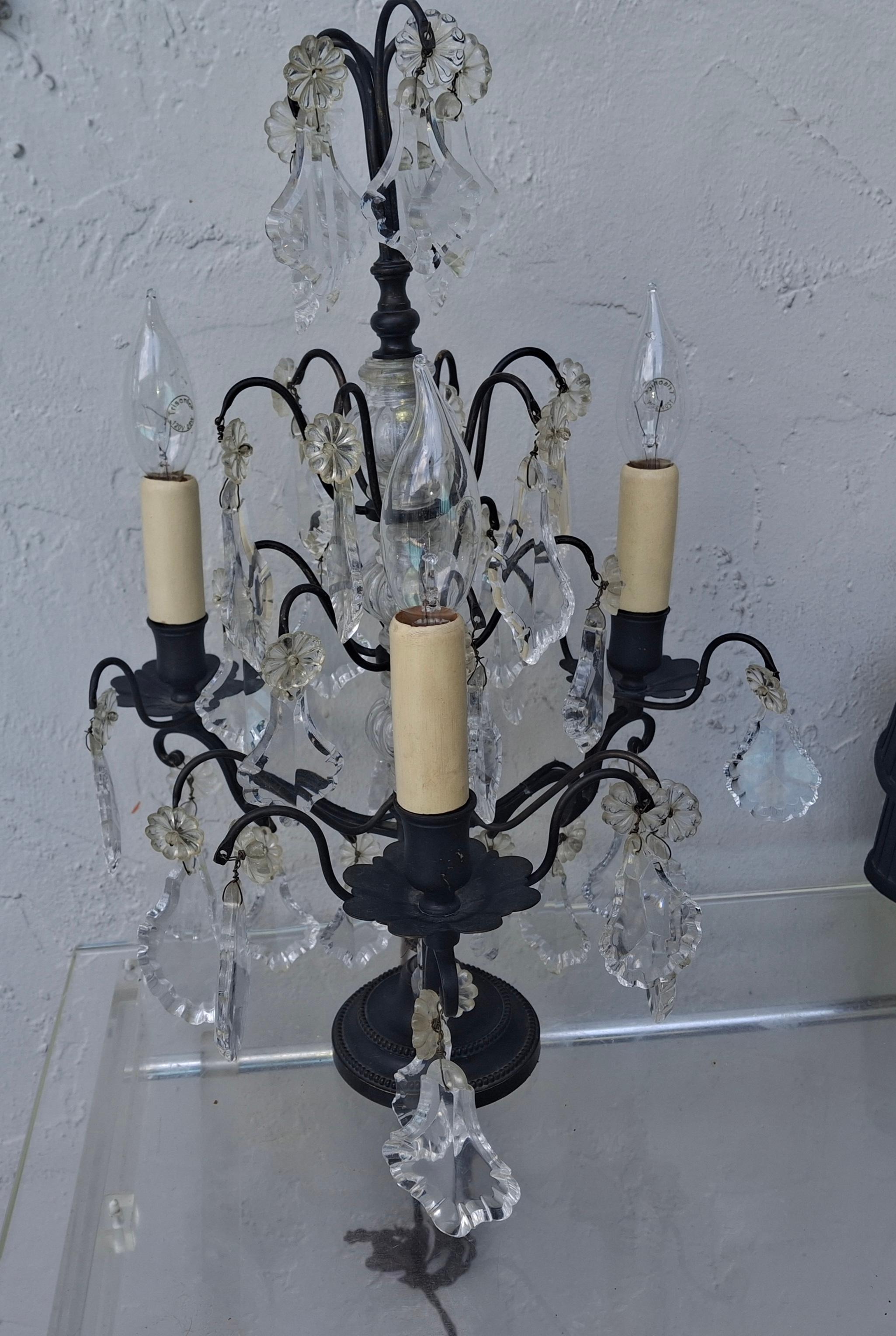 1940's French Regency Black Patinated Bronze/ Cut Crystal Table Lamp by Baccarat in vendita 8