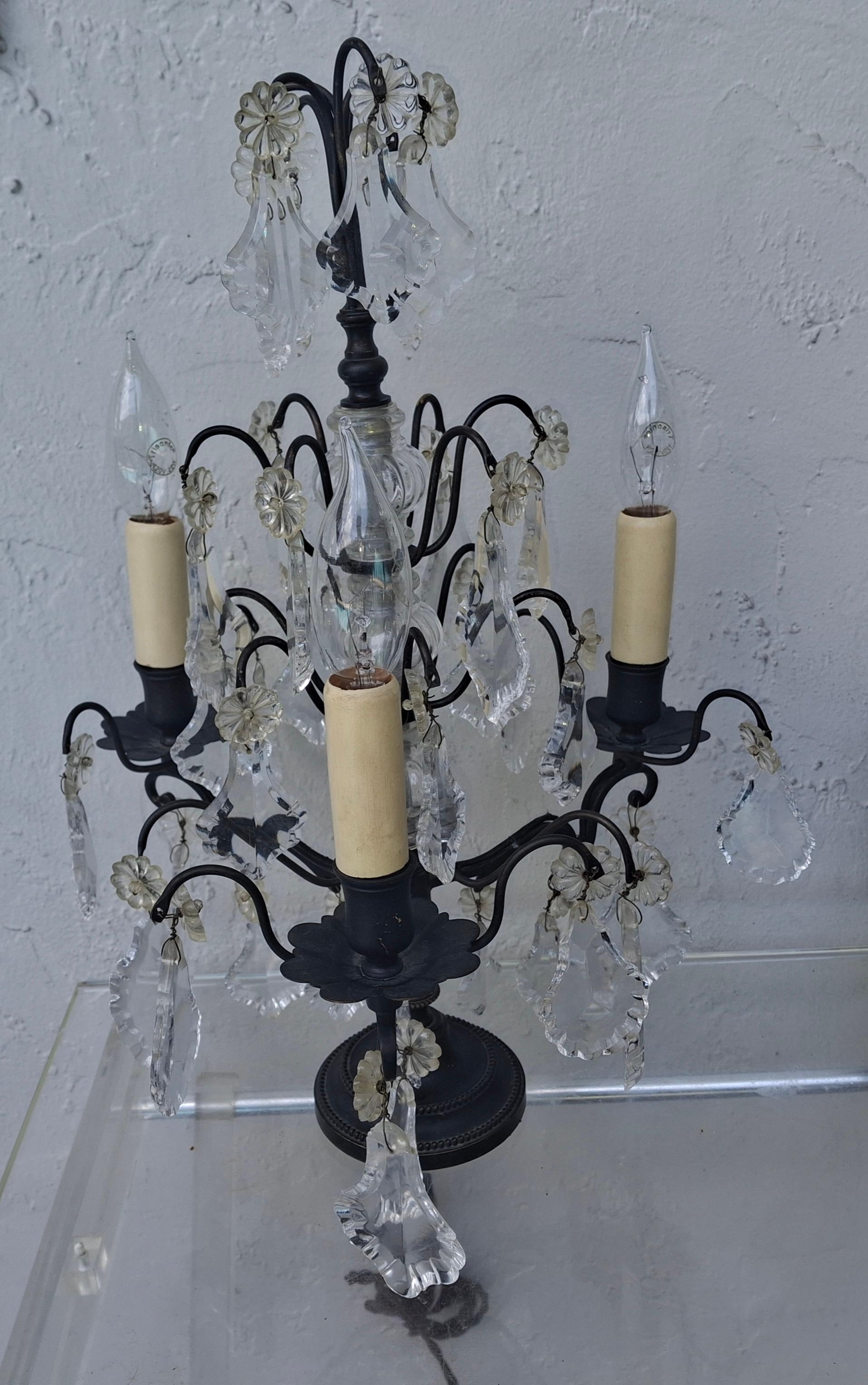 1940's French Regency Black Patinated Bronze/ Cut Crystal Table Lamp by Baccarat in vendita 9