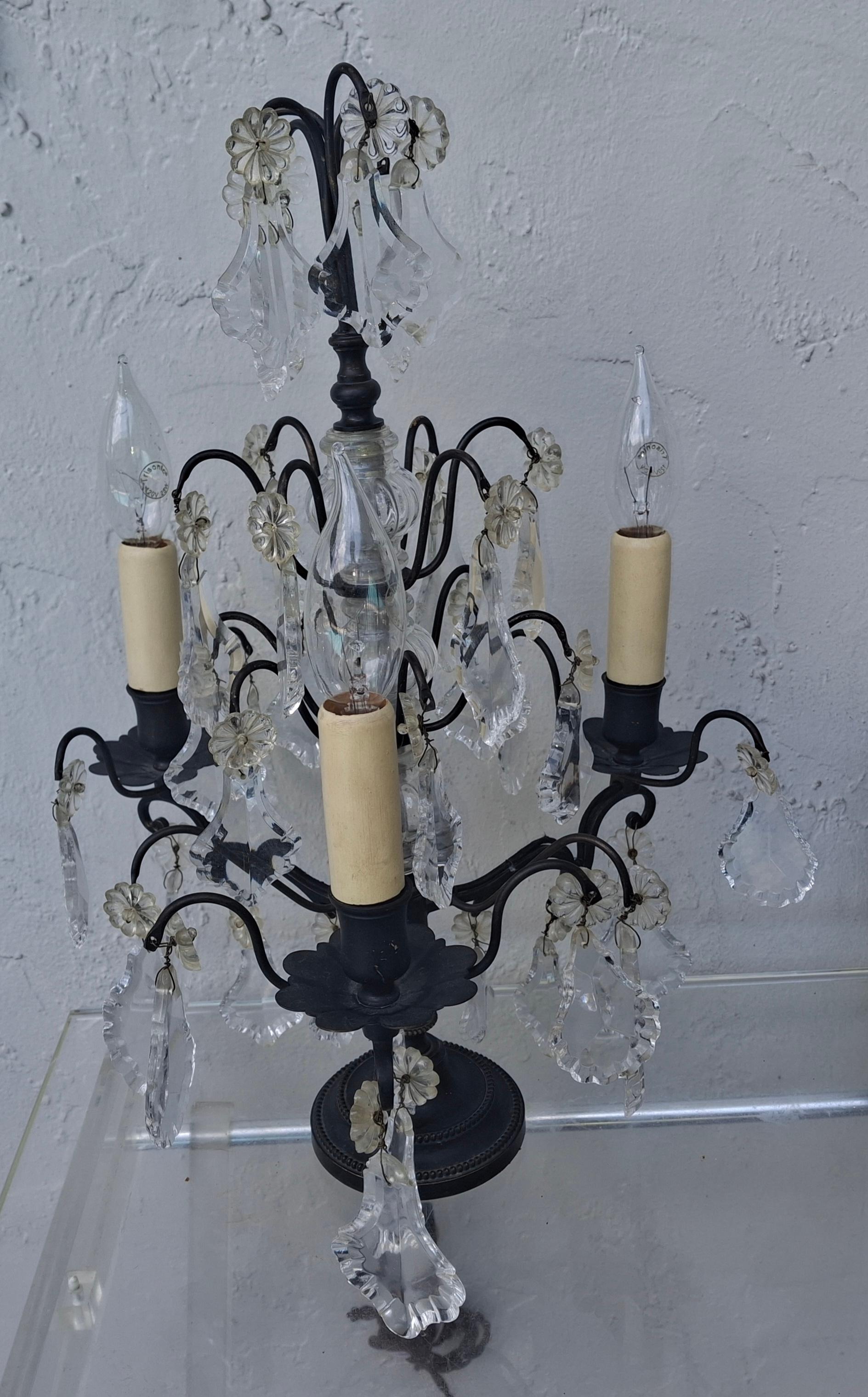 1940's French Regency Black Patinated Bronze/ Cut Crystal Table Lamp by Baccarat in vendita 10