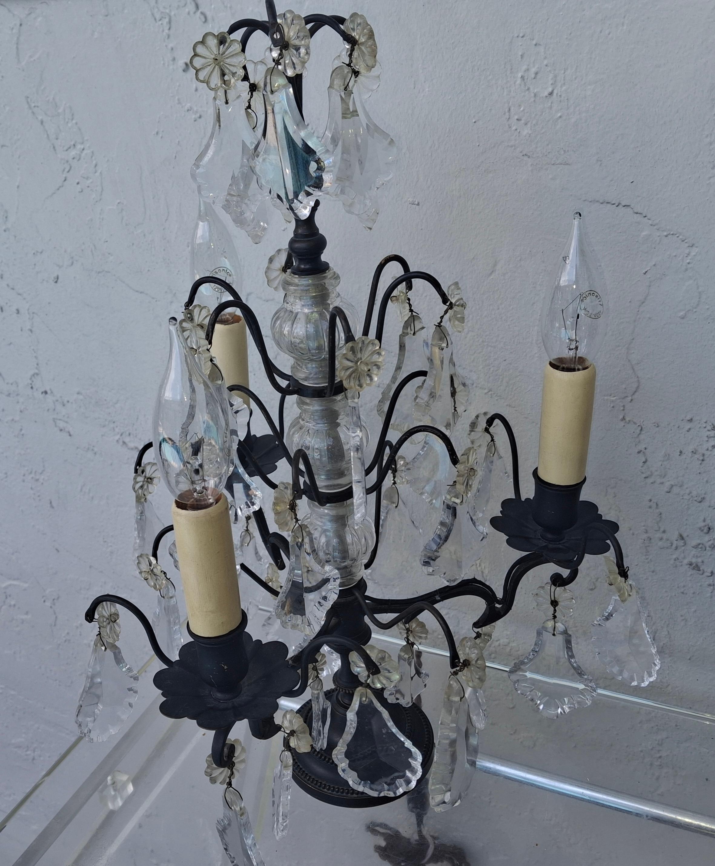 1940's French Regency Black Patinated Bronze/ Cut Crystal Table Lamp by Baccarat in vendita 11