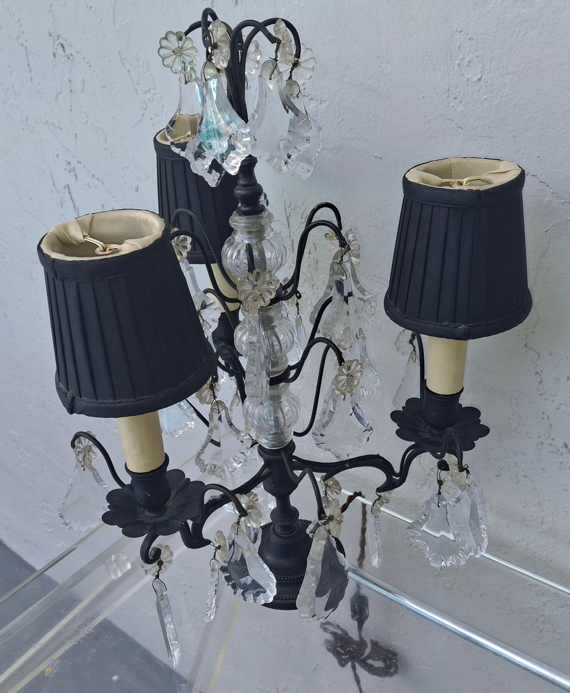 1940's French Regency Black Patinated Bronze/ Cut Crystal Table Lamp by Baccarat in vendita 13