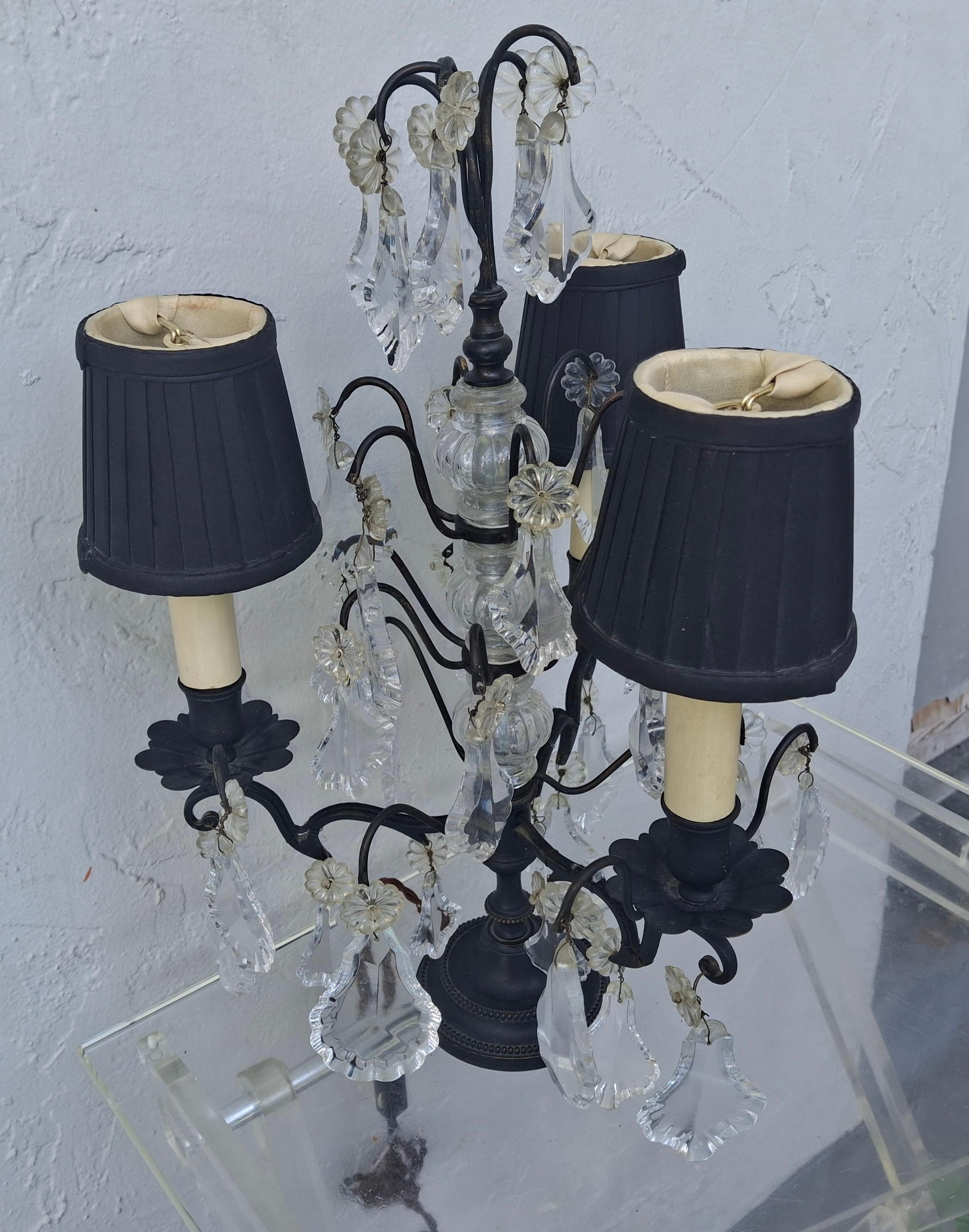 1940's French Regency Black Patinated Bronze/ Cut Crystal Table Lamp by Baccarat in vendita 14