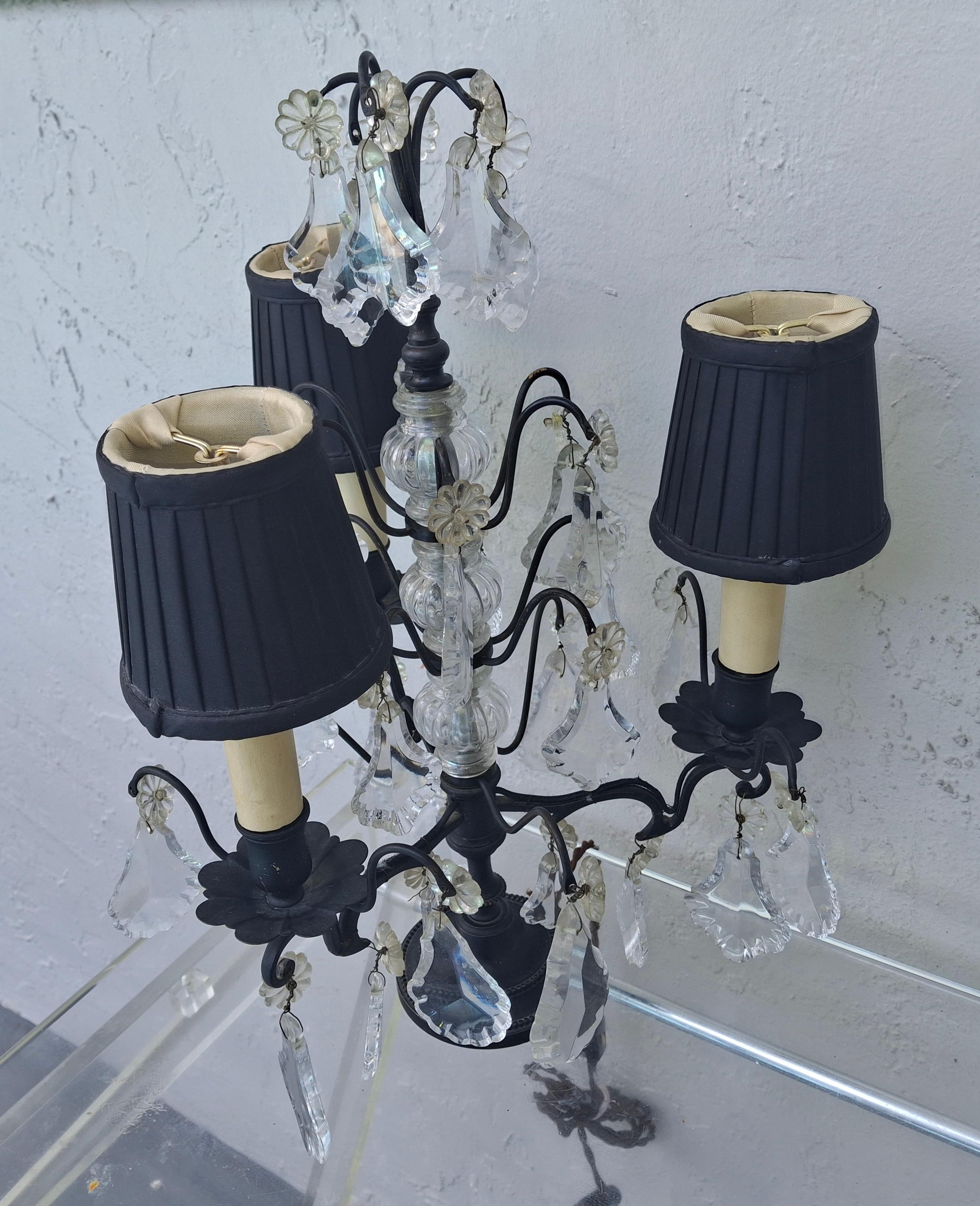 1940's French Regency Black Patinated Bronze/ Cut Crystal Table Lamp by Baccarat In condizioni buone in vendita a Opa Locka, FL