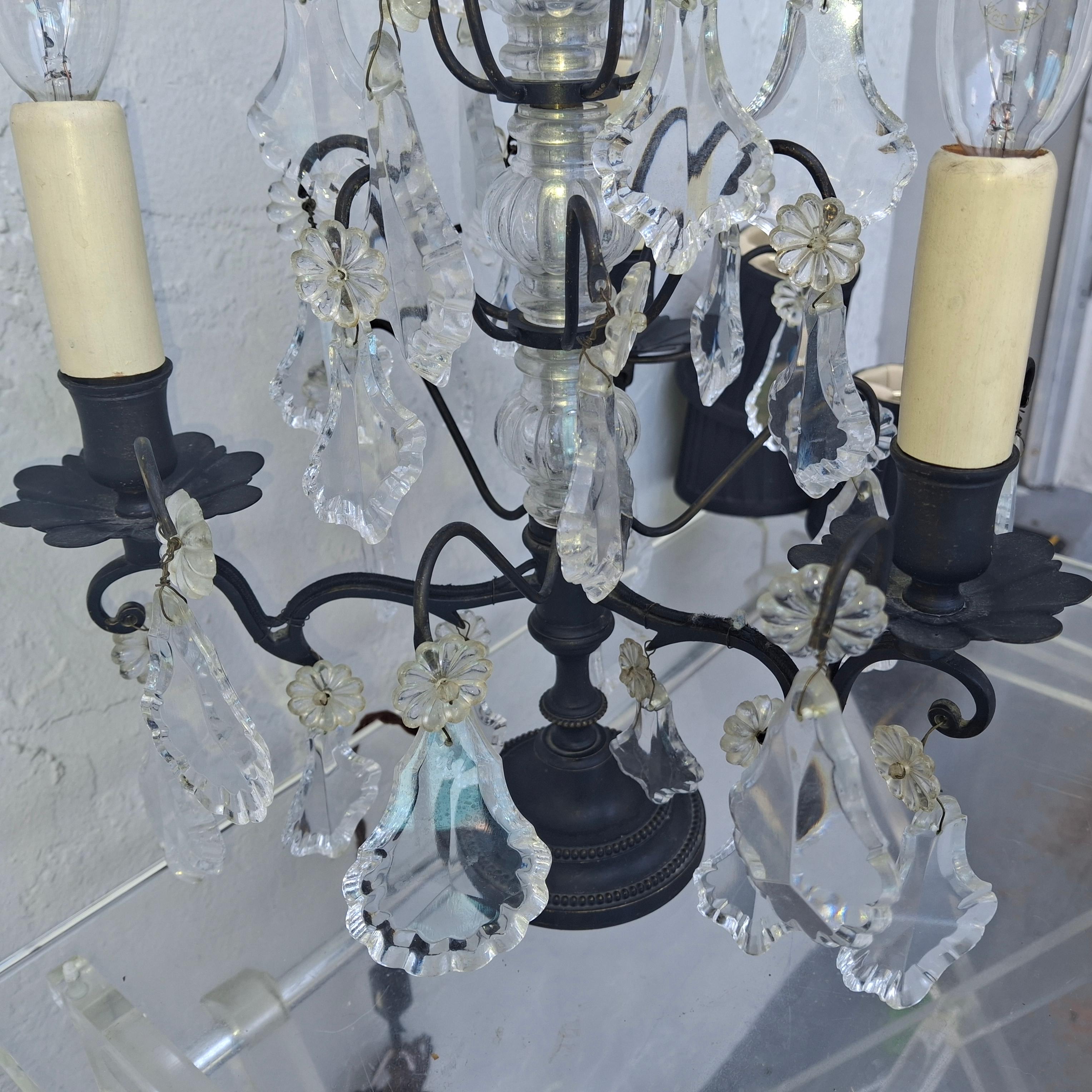 1940's French Regency Black Patinated Bronze/ Cut Crystal Table Lamp by Baccarat in vendita 1