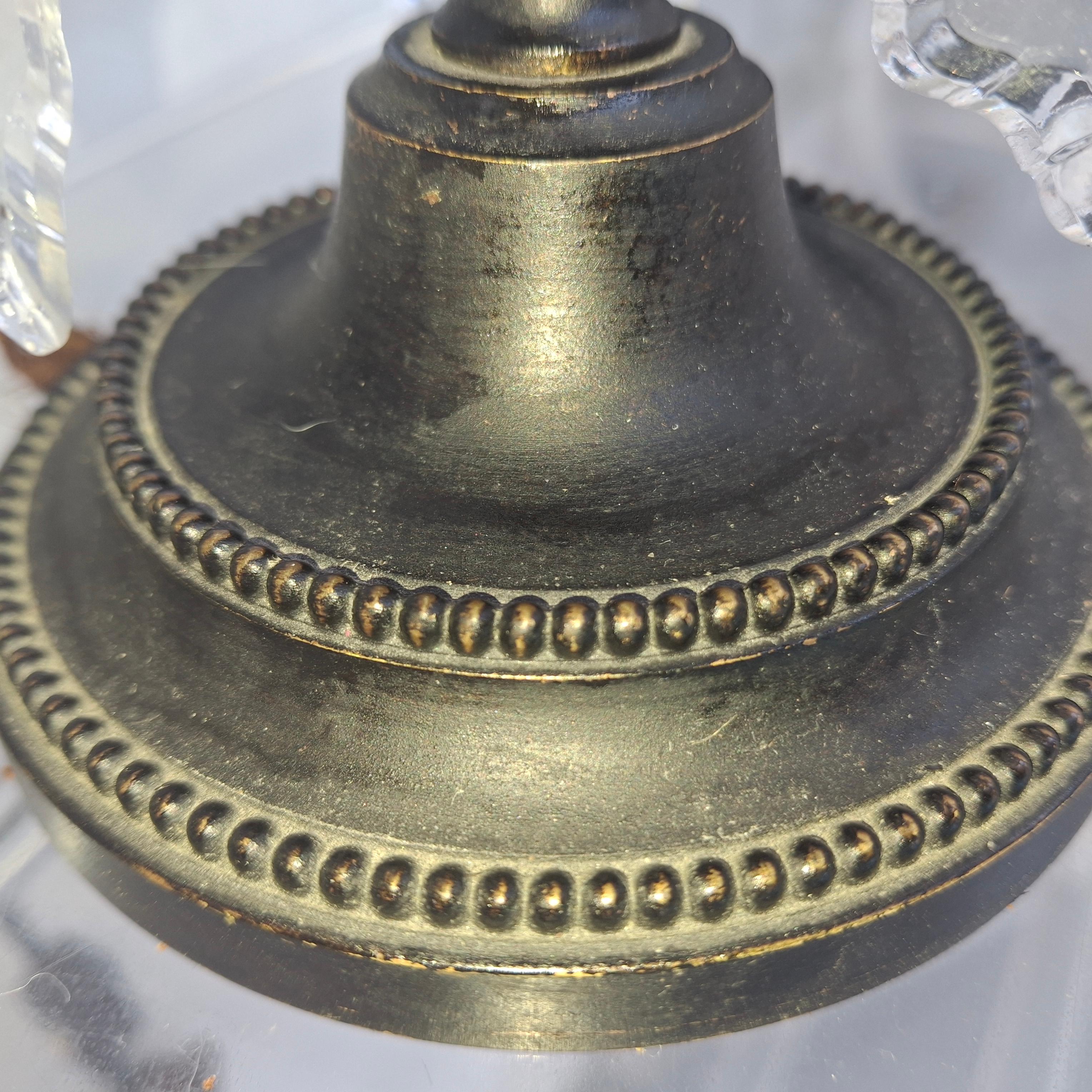 1940's French Regency Black Patinated Bronze/ Cut Crystal Table Lamp by Baccarat in vendita 3