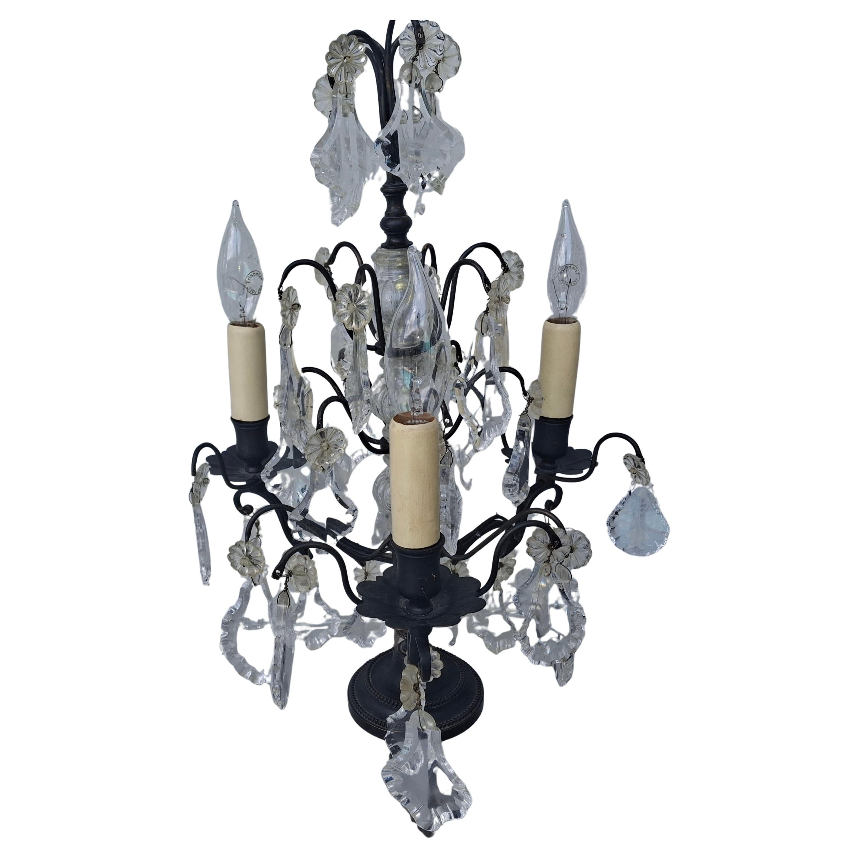 1940's French Regency Black Patinated Bronze/ Cut Crystal Table Lamp by Baccarat in vendita