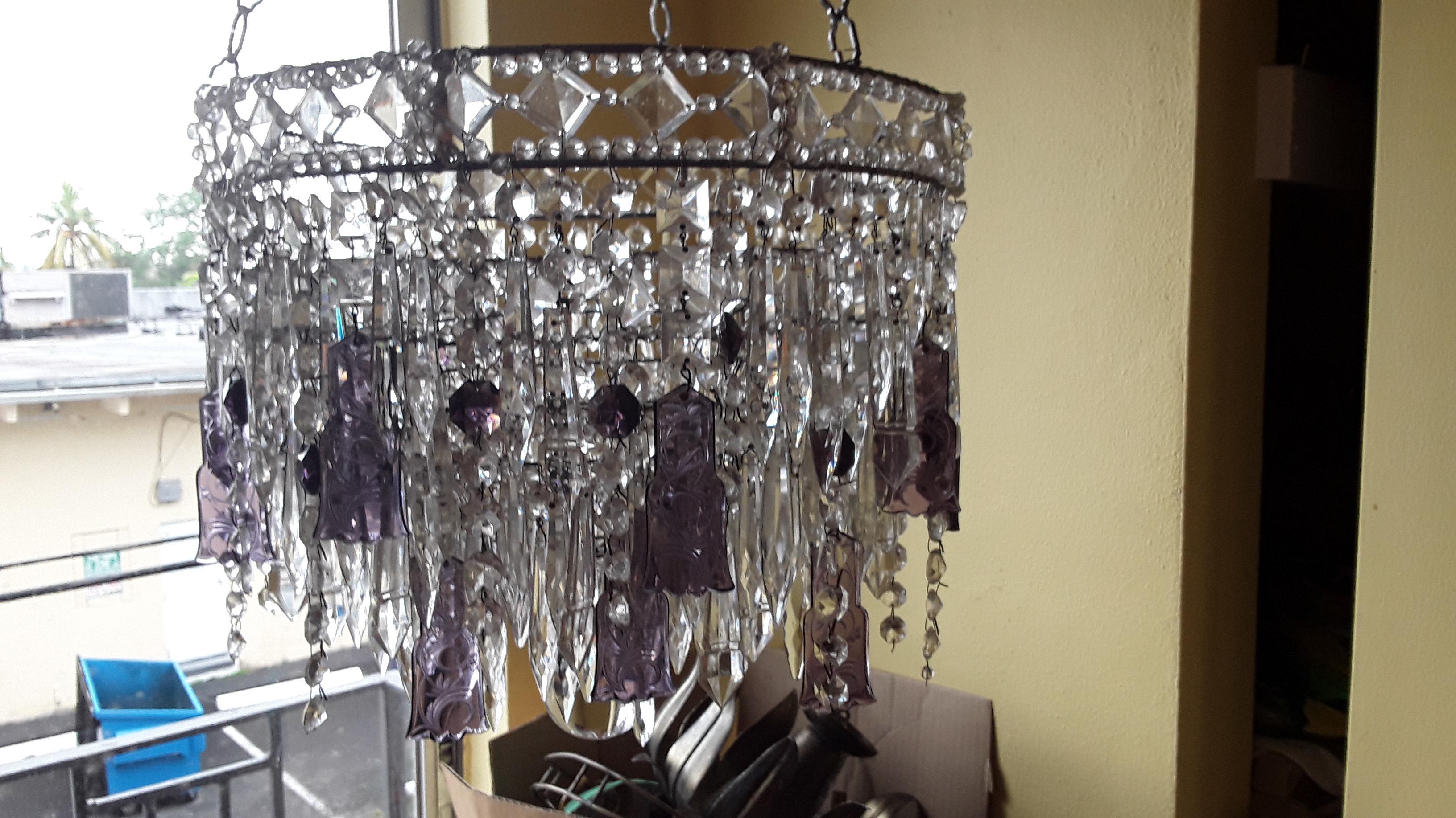 1940s French Regency Cut Amethyst & Clear Loaded with Crystal Tiered Chandelier For Sale 5