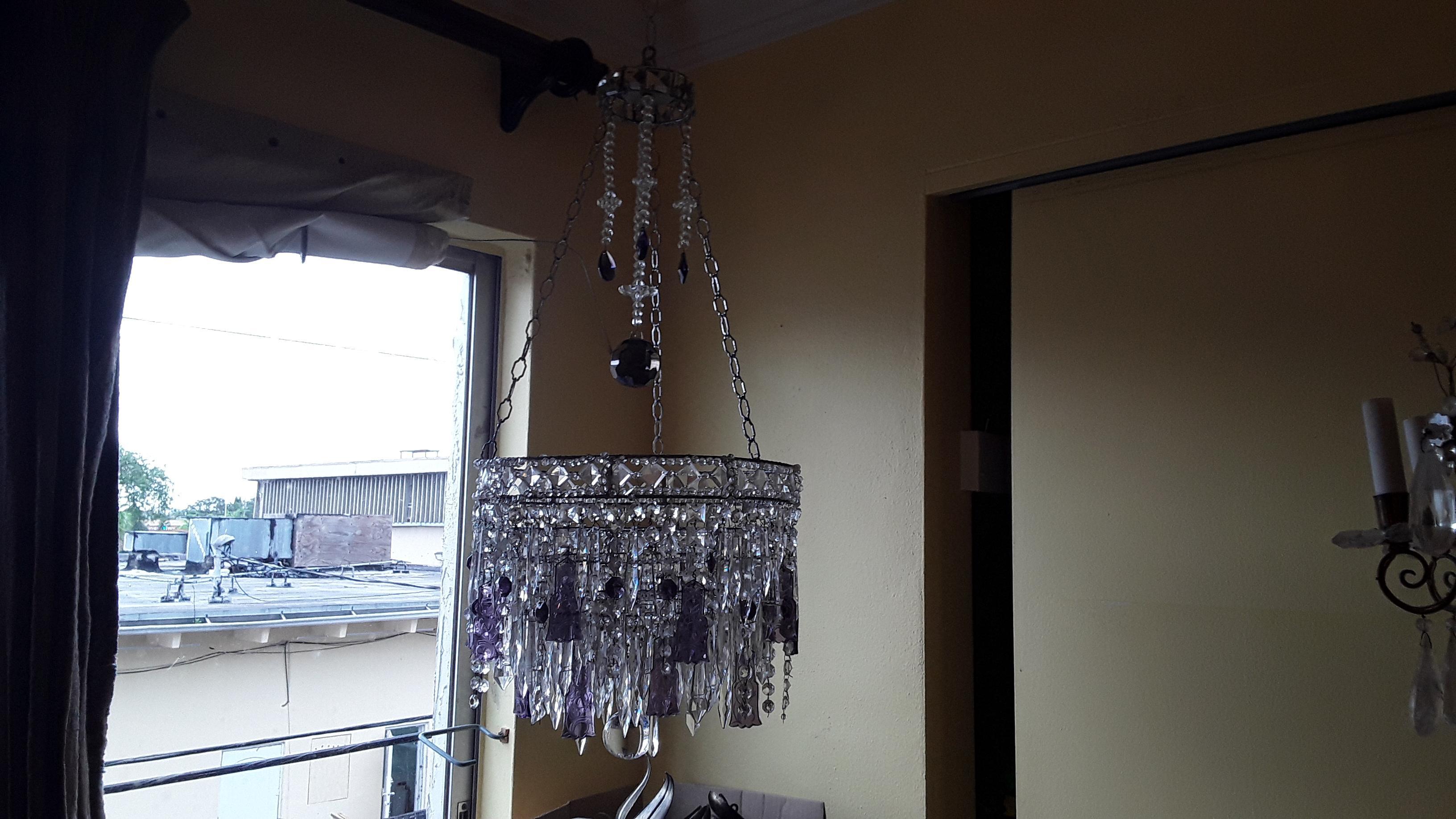 1940s French Regency Cut Amethyst & Clear Loaded with Crystal Tiered Chandelier For Sale 6