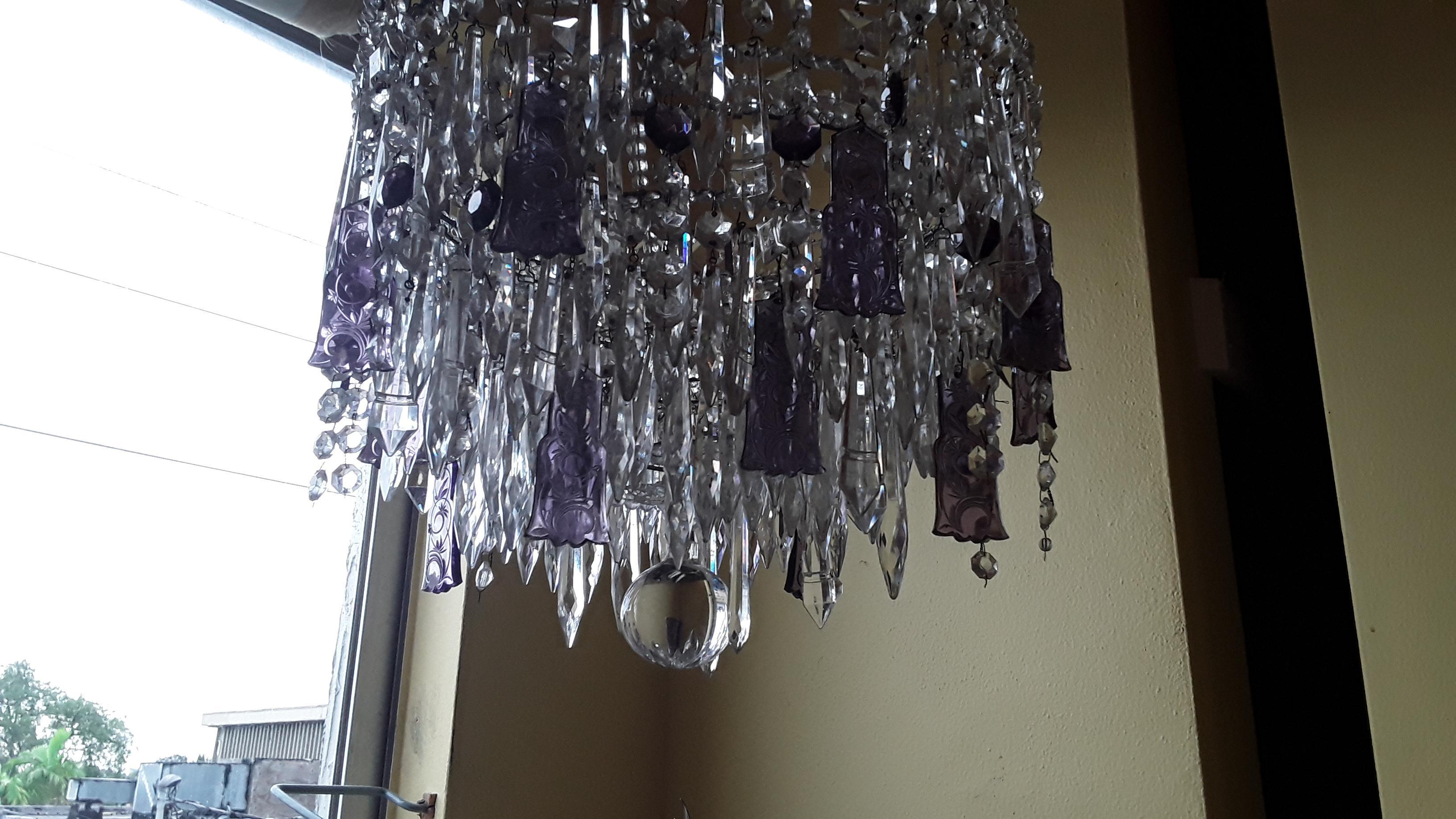 1940s French Regency Cut Amethyst & Clear Loaded with Crystal Tiered Chandelier For Sale 8