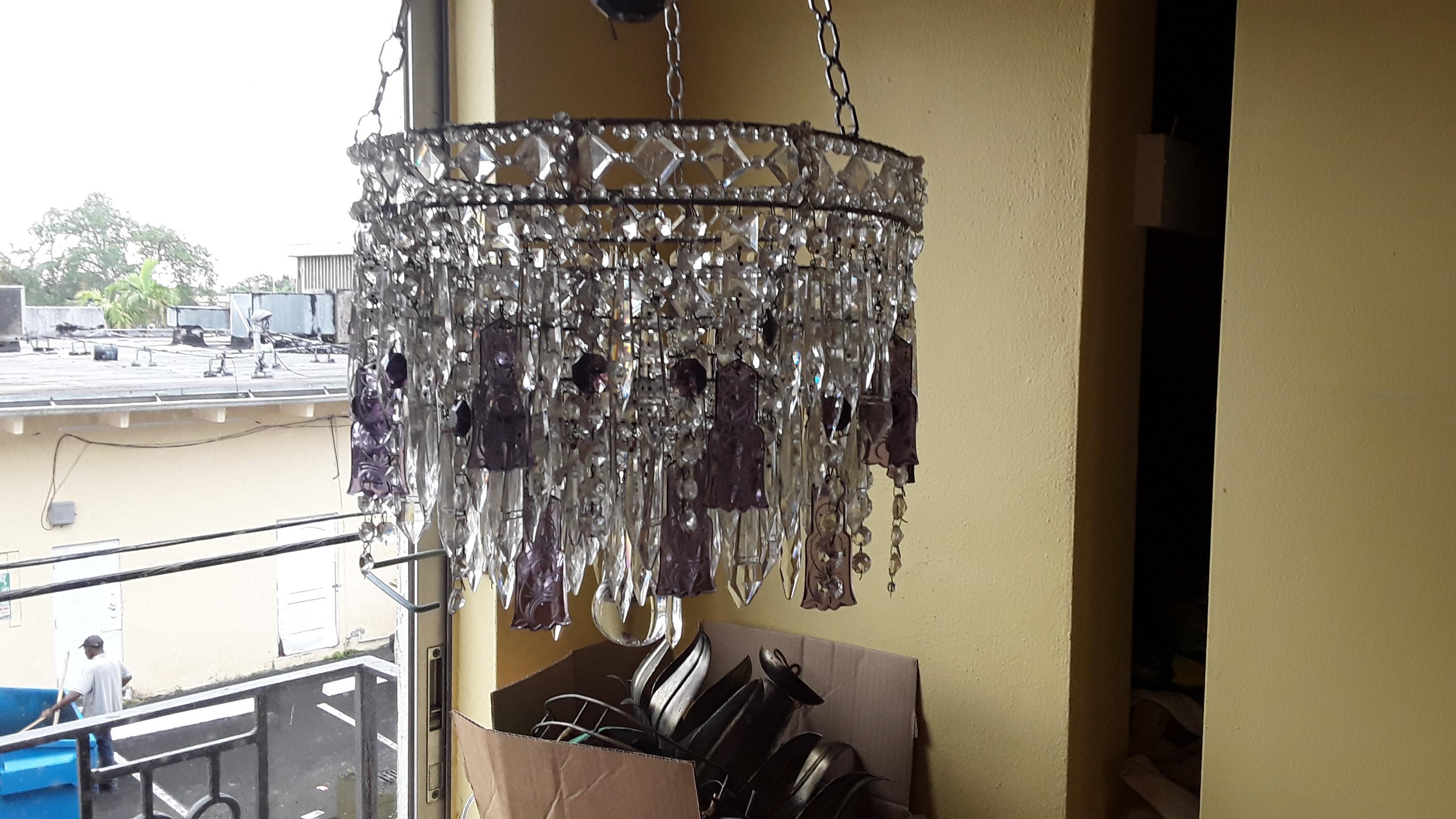 1940s French Regency Cut Amethyst & Clear Loaded with Crystal Tiered Chandelier For Sale 1
