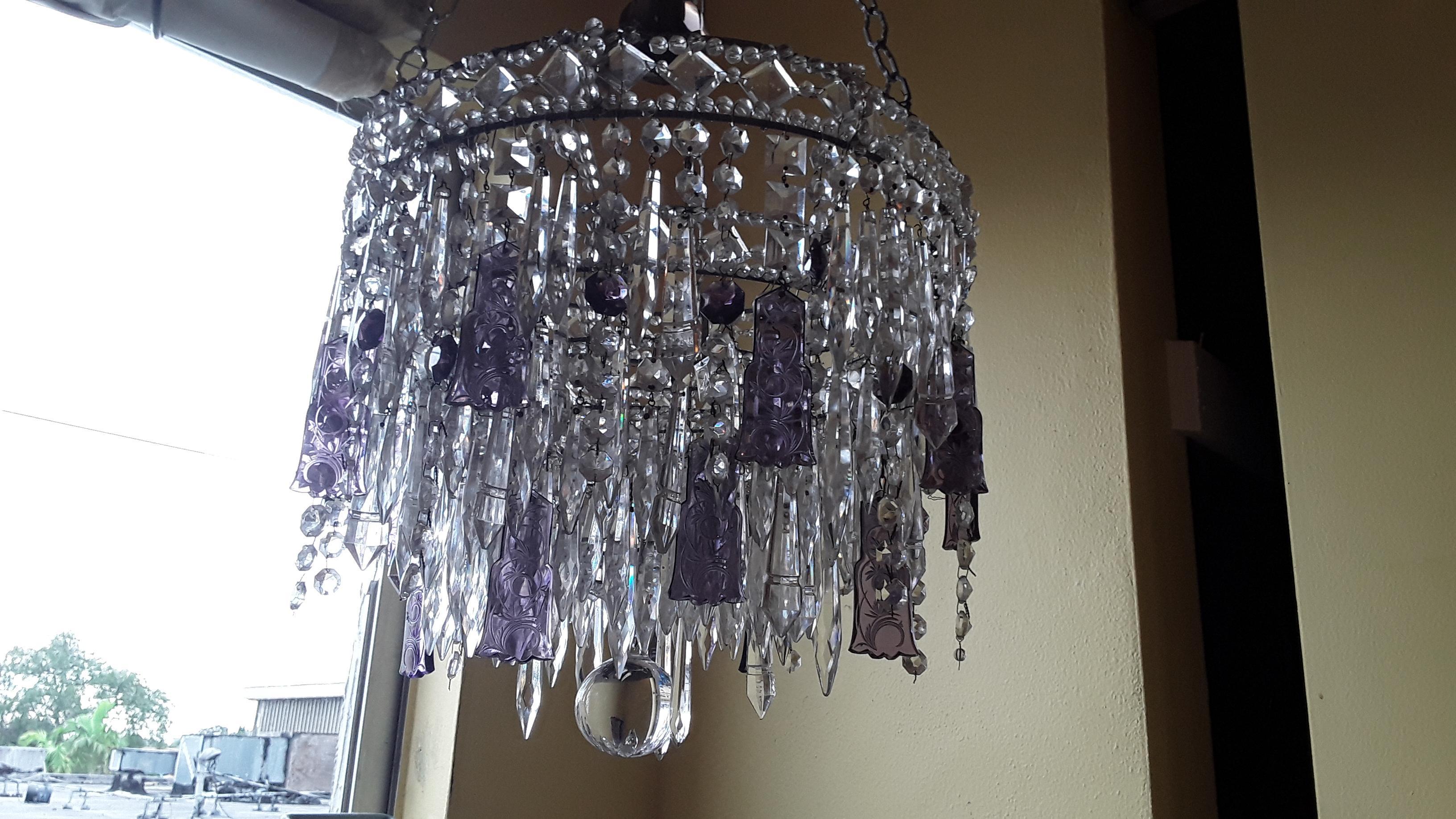 1940s French Regency Cut Amethyst & Clear Loaded with Crystal Tiered Chandelier For Sale 2