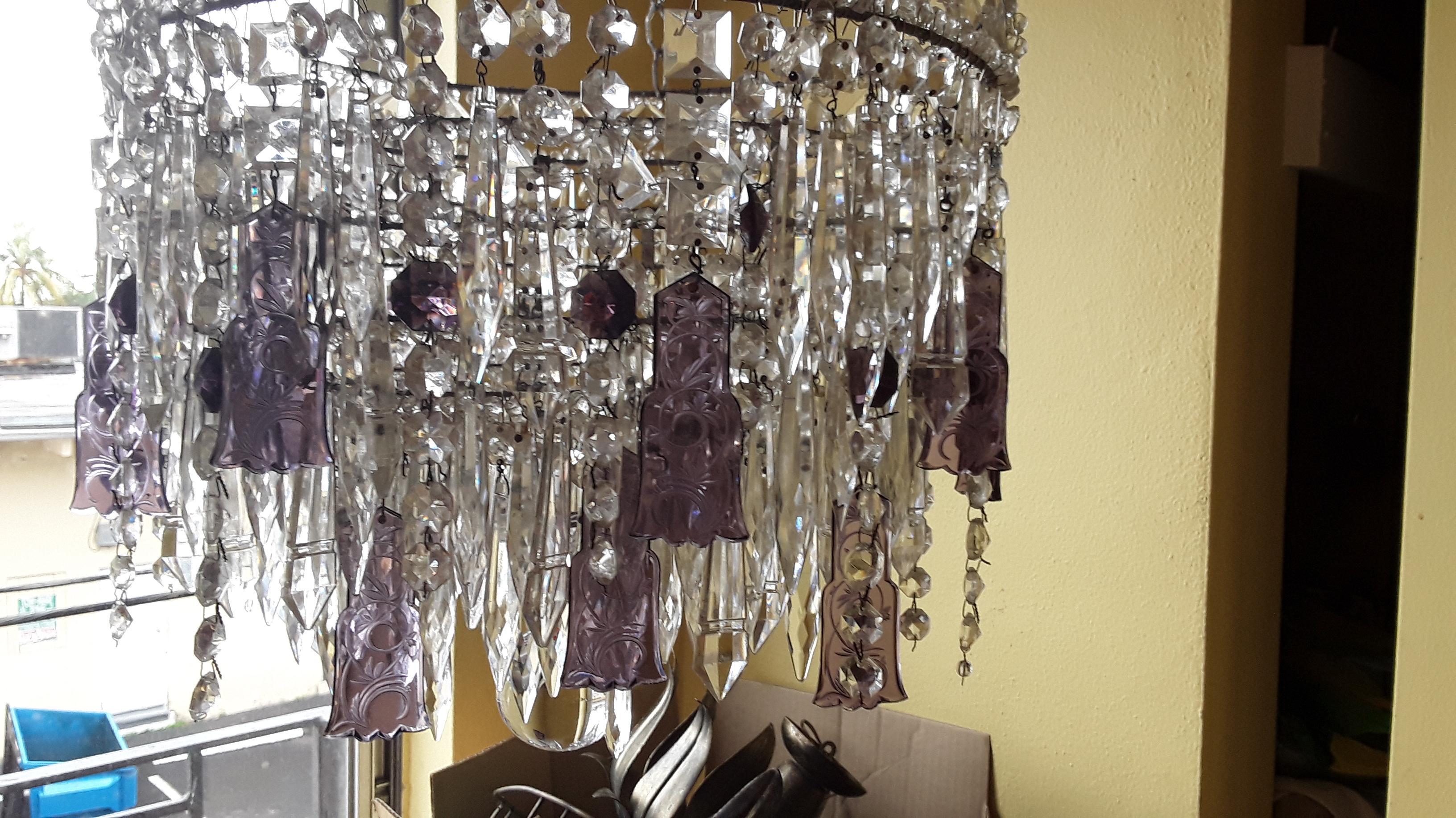 1940s French Regency Cut Amethyst & Clear Loaded with Crystal Tiered Chandelier For Sale 4
