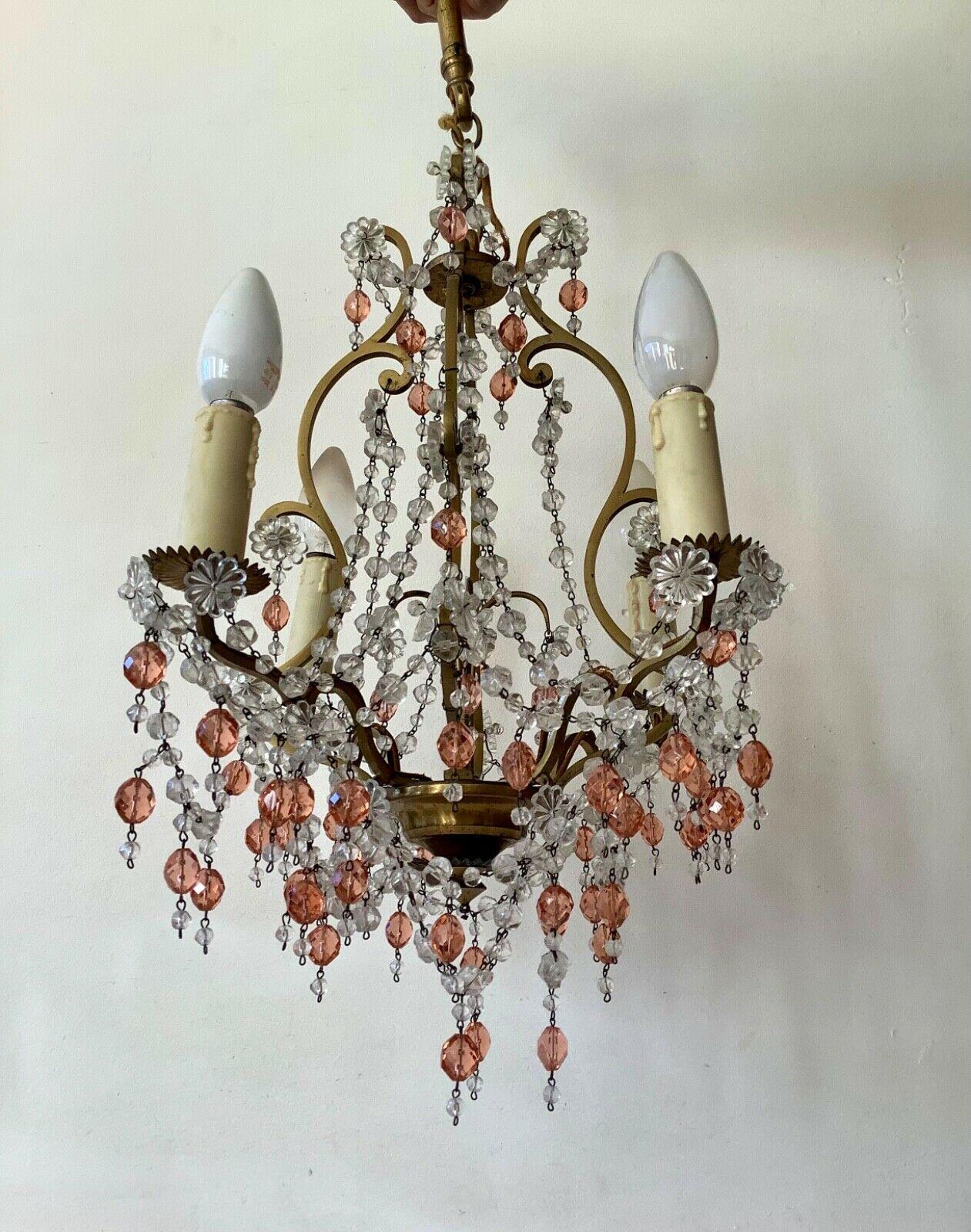 1940's French Regency Gilt Bronze w/ Clear&Pink Crystal Chandelier Attrib Bagues In Good Condition For Sale In Opa Locka, FL