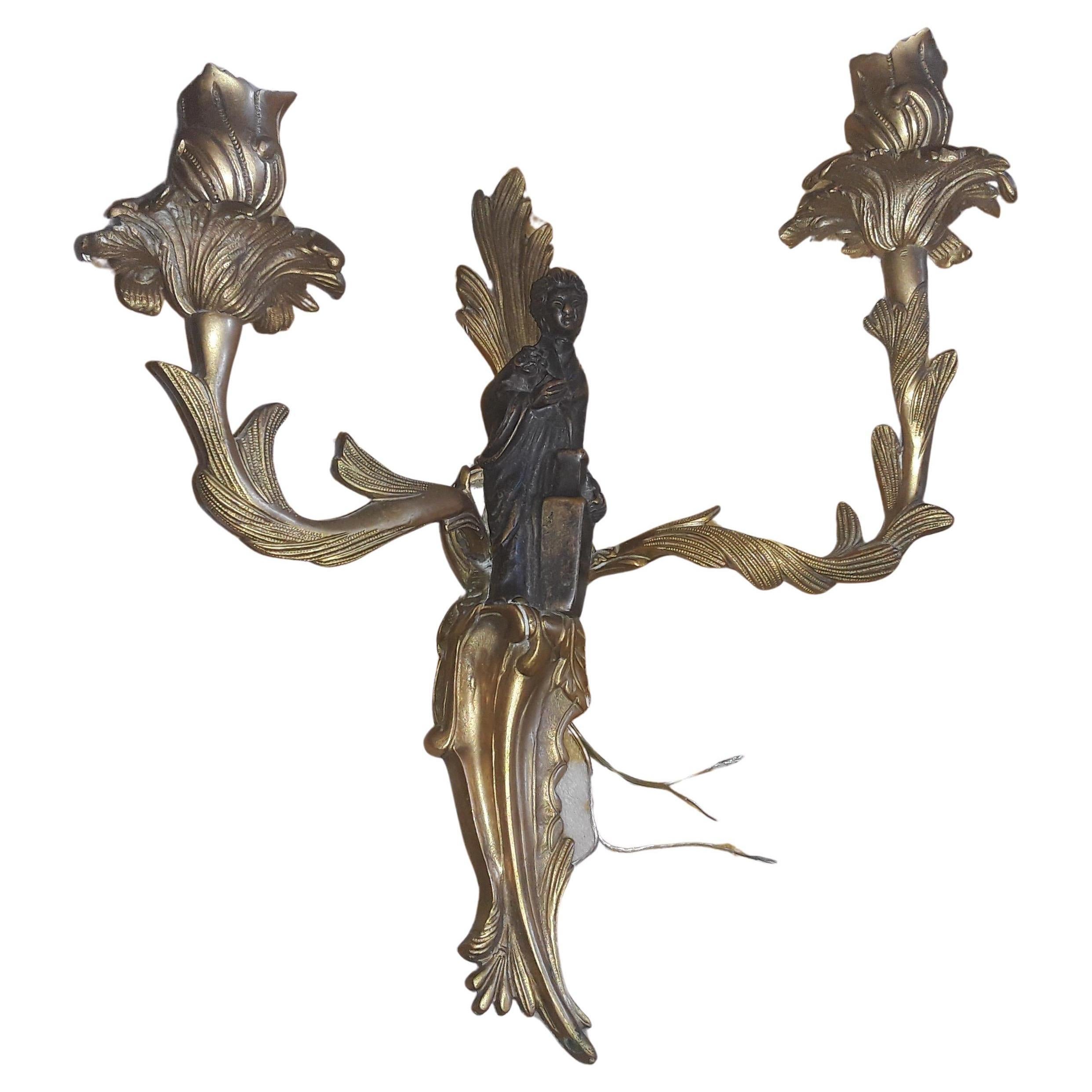 1940's French Regency Gilt & Patinated Bronze Chinoiserie Figural Wall Sconce