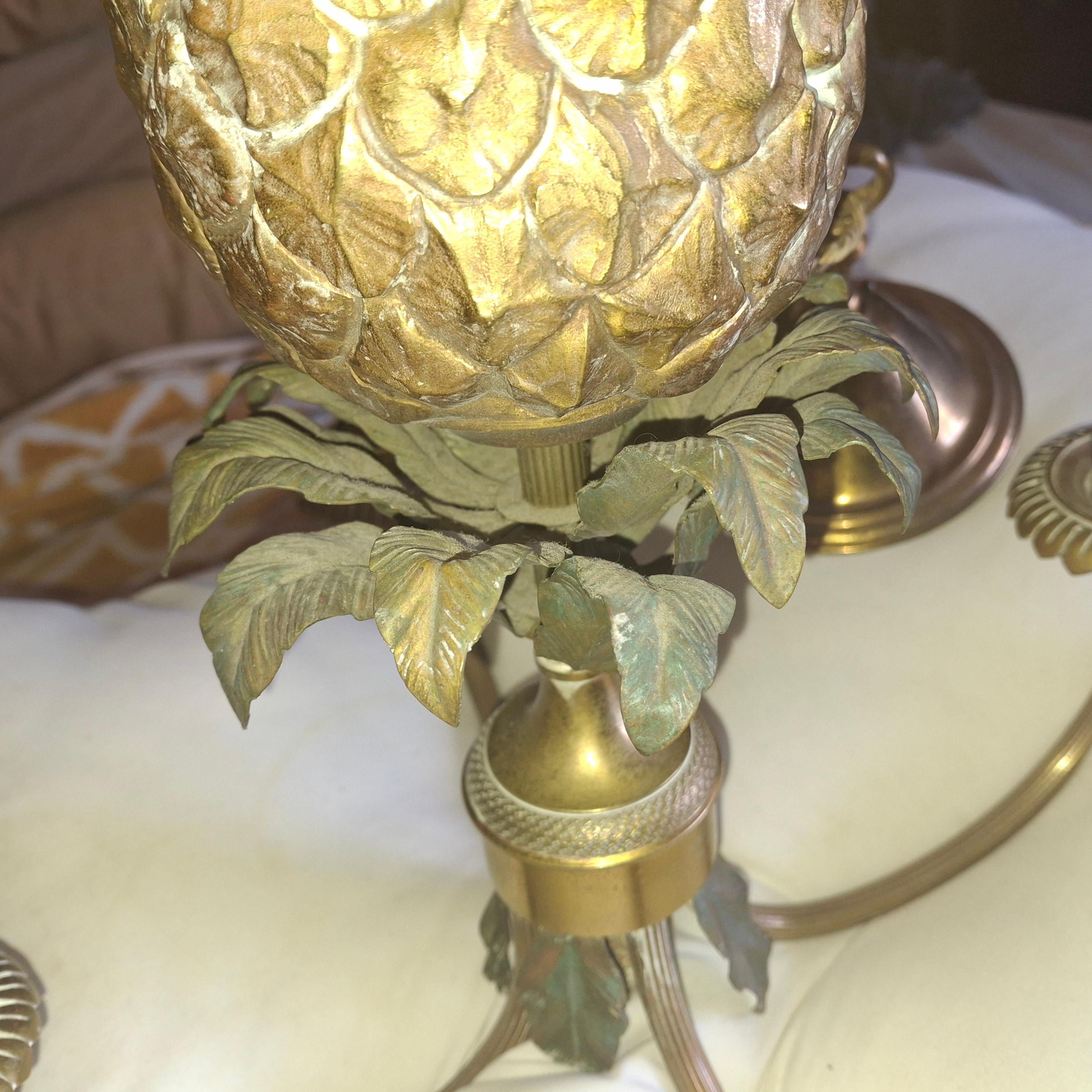 Lampadario ananas della Reggenza francese del 1940 in bronzo dorato e patinato Maison Charles in vendita 3