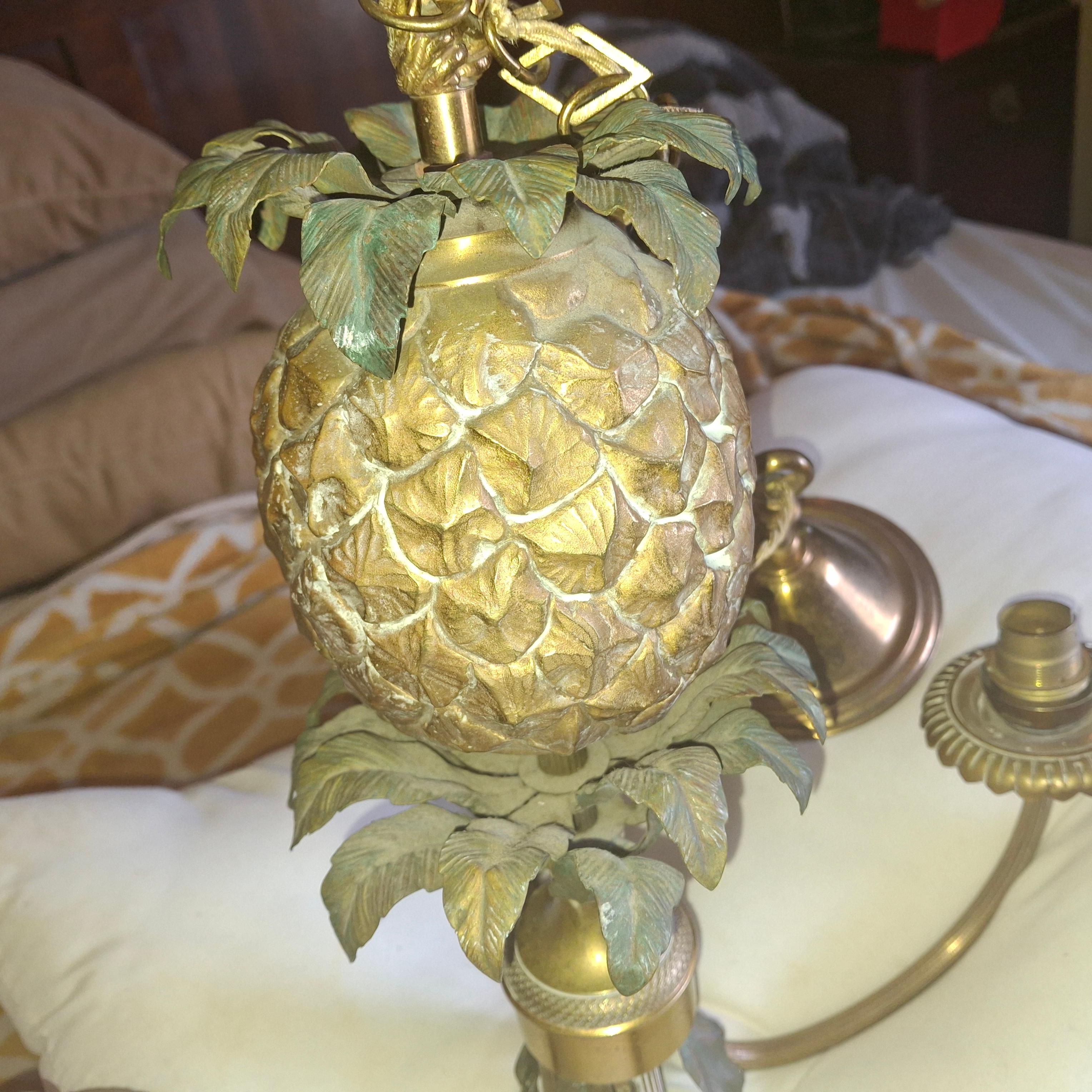 Lampadario ananas della Reggenza francese del 1940 in bronzo dorato e patinato Maison Charles in vendita 5