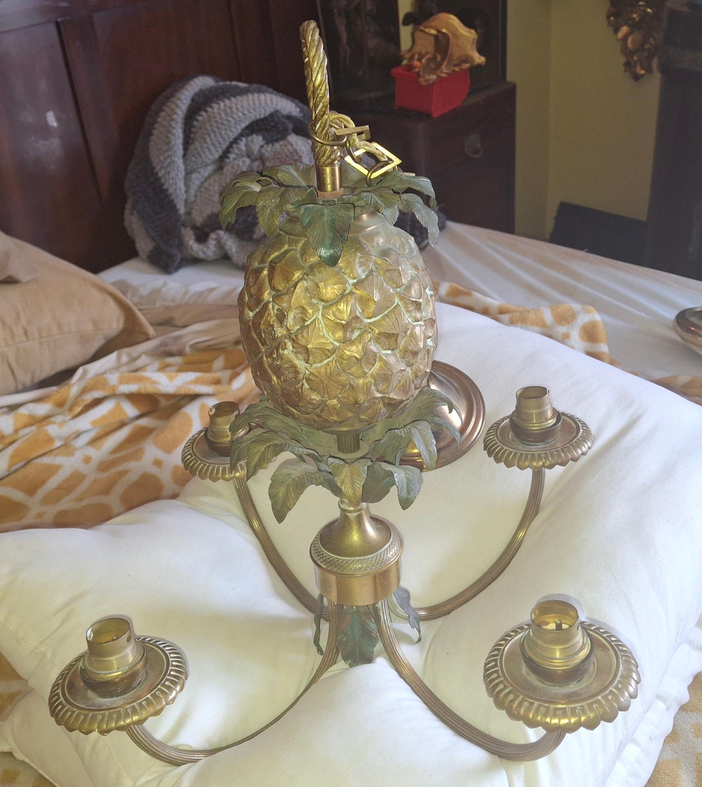 Lampadario ananas della Reggenza francese del 1940 in bronzo dorato e patinato Maison Charles in vendita 6