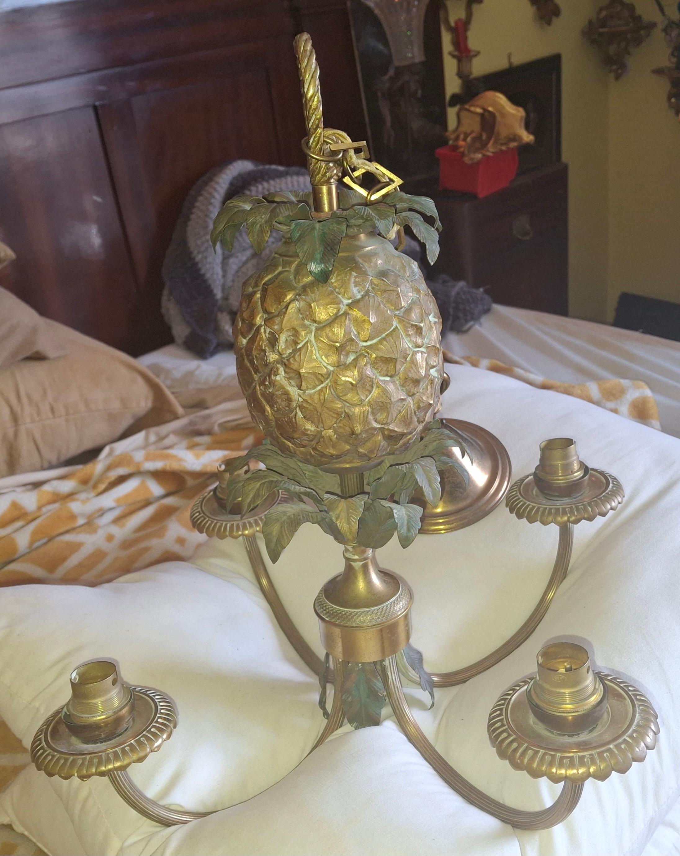 Lampadario ananas della Reggenza francese del 1940 in bronzo dorato e patinato Maison Charles in vendita 7