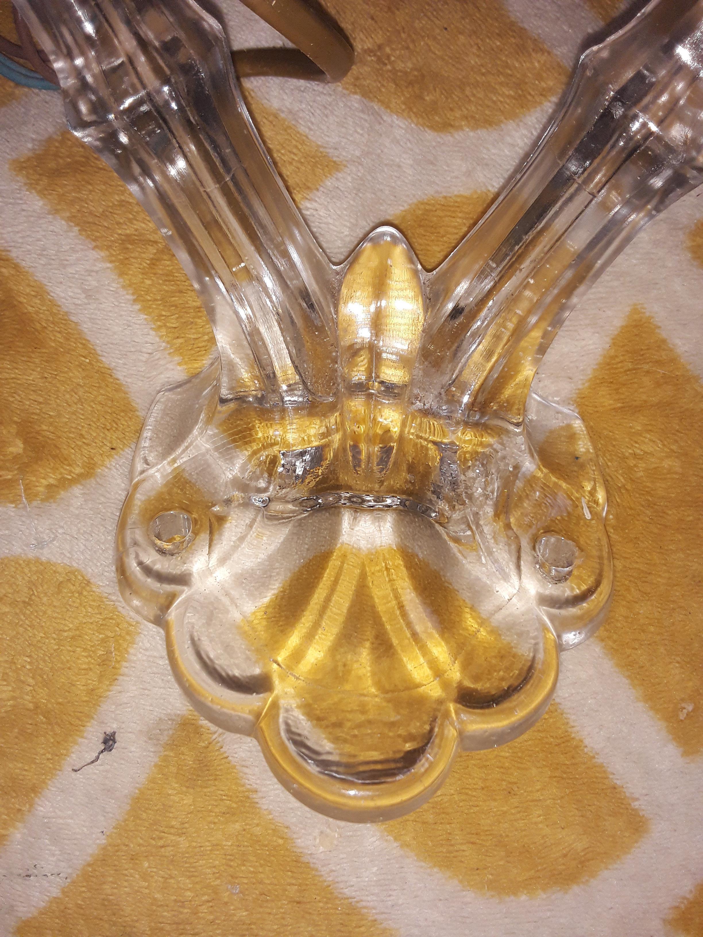 1940s French Regency Rare Crystal/ Art Glass Star/ Foliate Wall Sconce Lighting For Sale 8