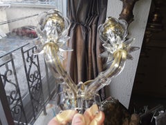 1940s French Regency Rare Crystal/ Art Glass Star/ Foliate Wall Sconce Lighting