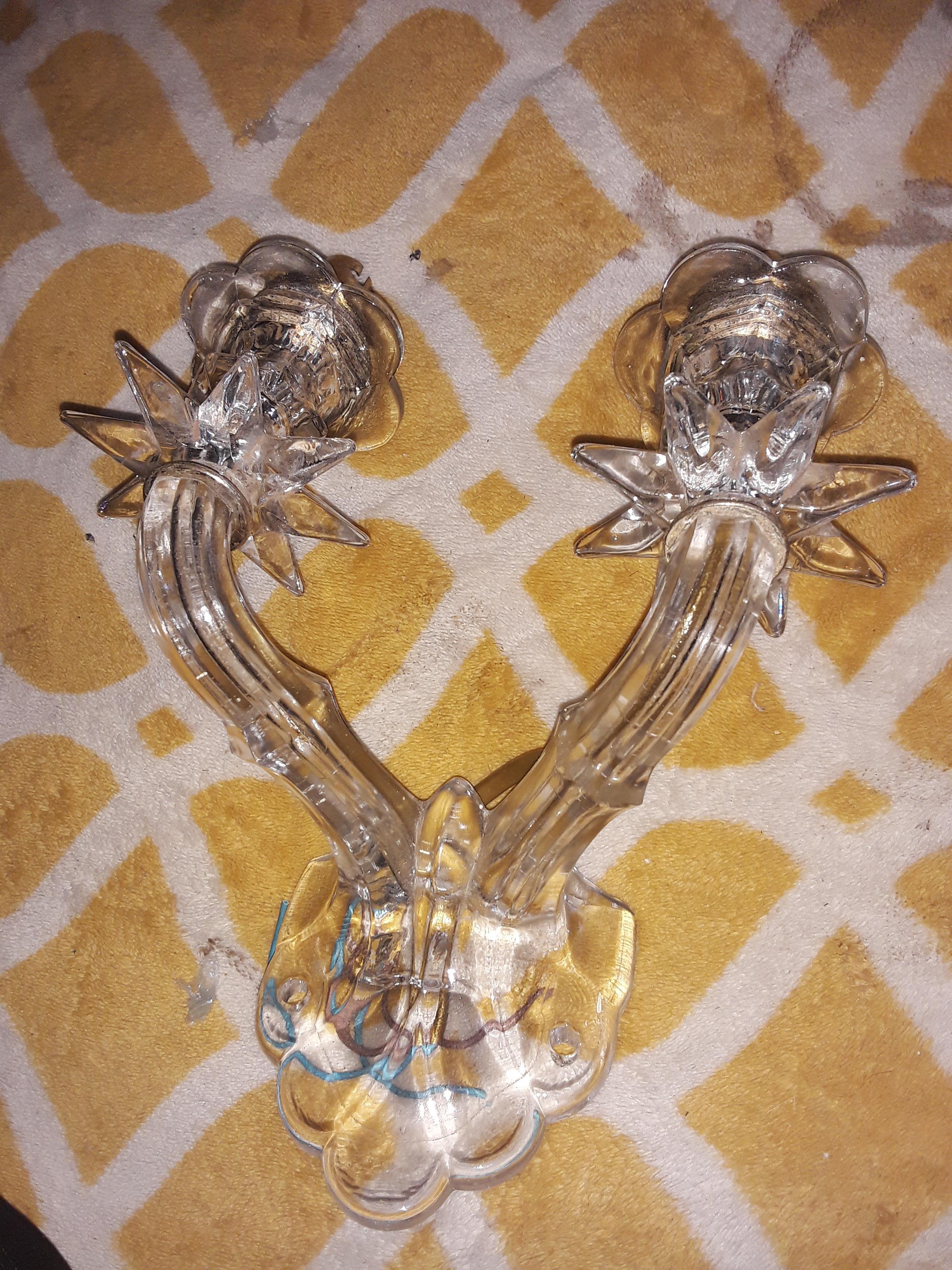 Mid-20th Century 1940s French Regency Rare Crystal/ Art Glass Star/ Foliate Wall Sconce Lighting For Sale