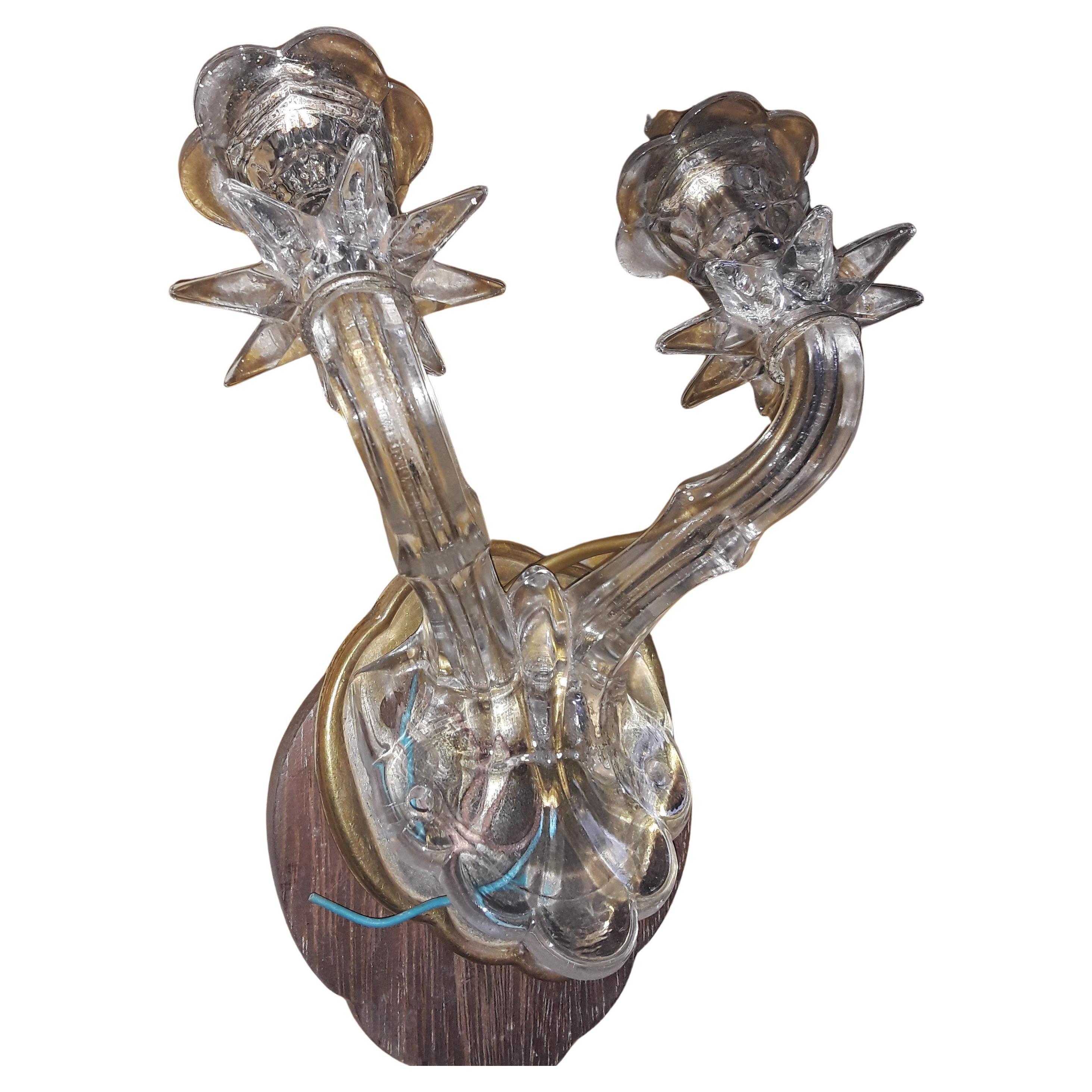 1940s French Regency Rare Crystal/ Art Glass Star/ Foliate Wall Sconce Lighting For Sale