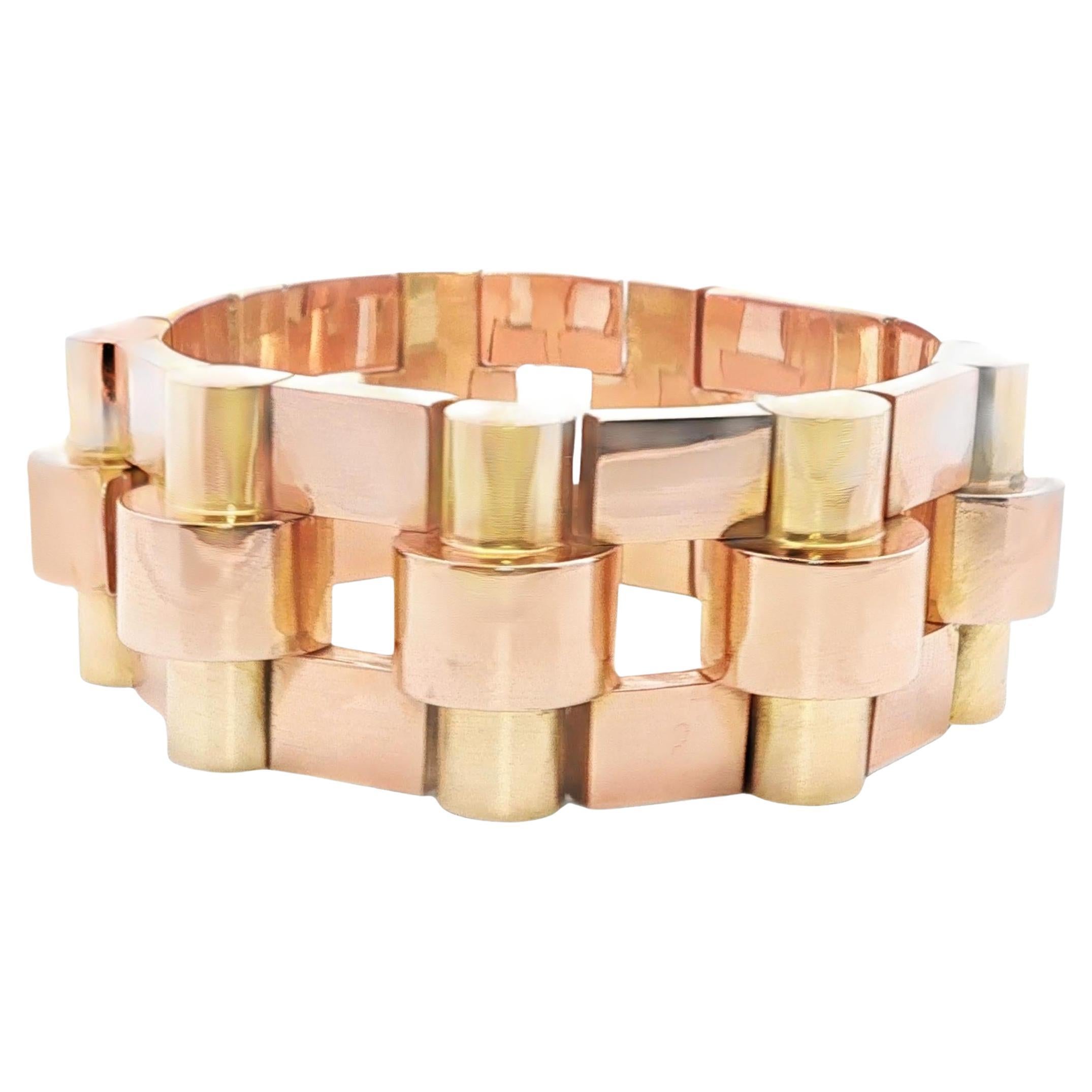 1940s French Retro Gold Brick-Link Bracelet in vendita