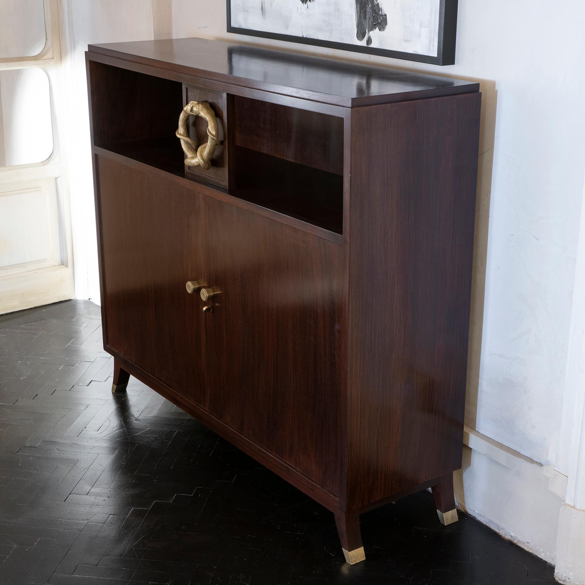 Art Deco 1940s French Rosewood and Bronze Cabinet by Haentges Freres