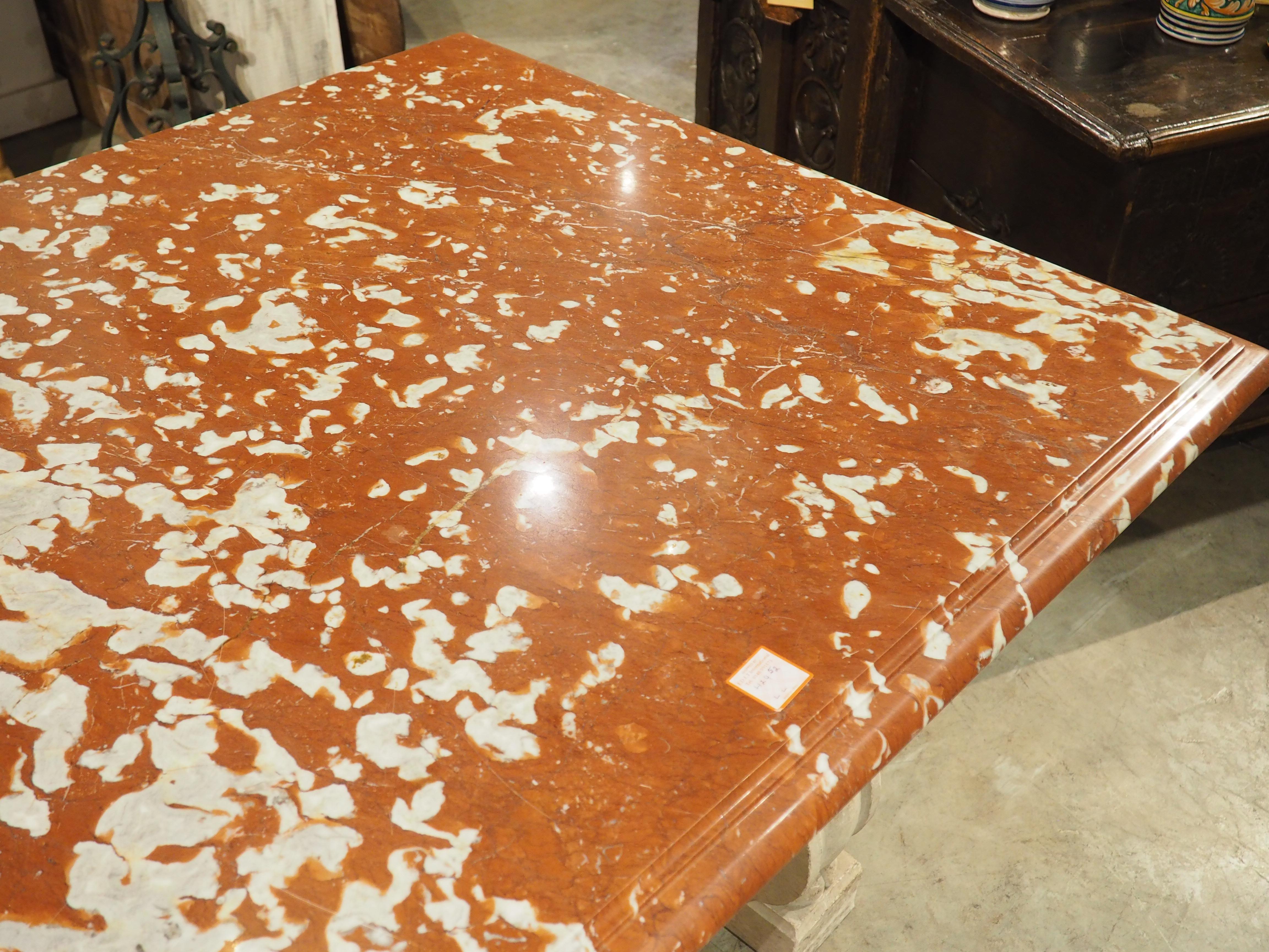 1940s French Rouge de Languedoc Marble Table with Parisian Limestone Bases 4