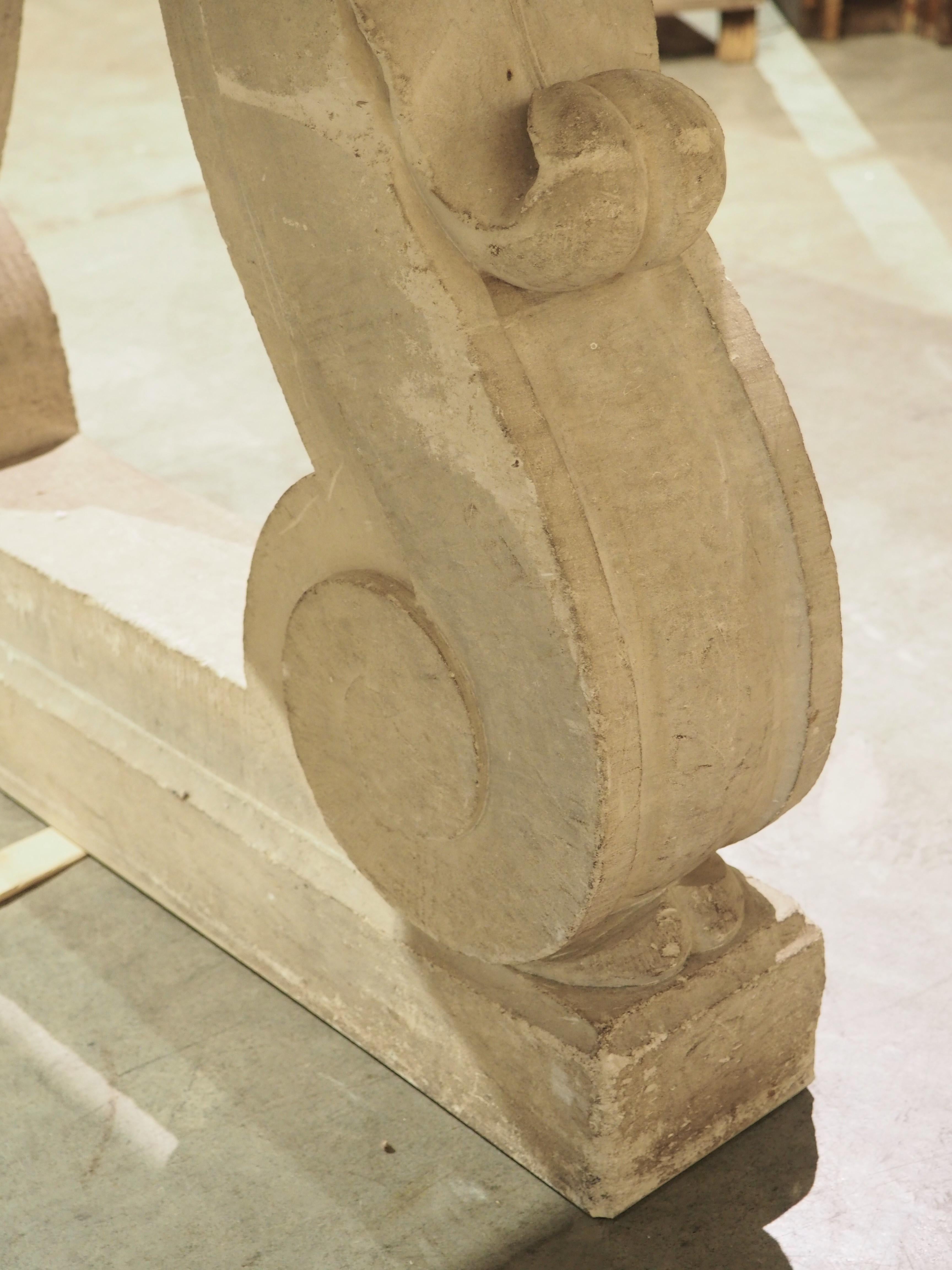 1940s French Rouge de Languedoc Marble Table with Parisian Limestone Bases 11