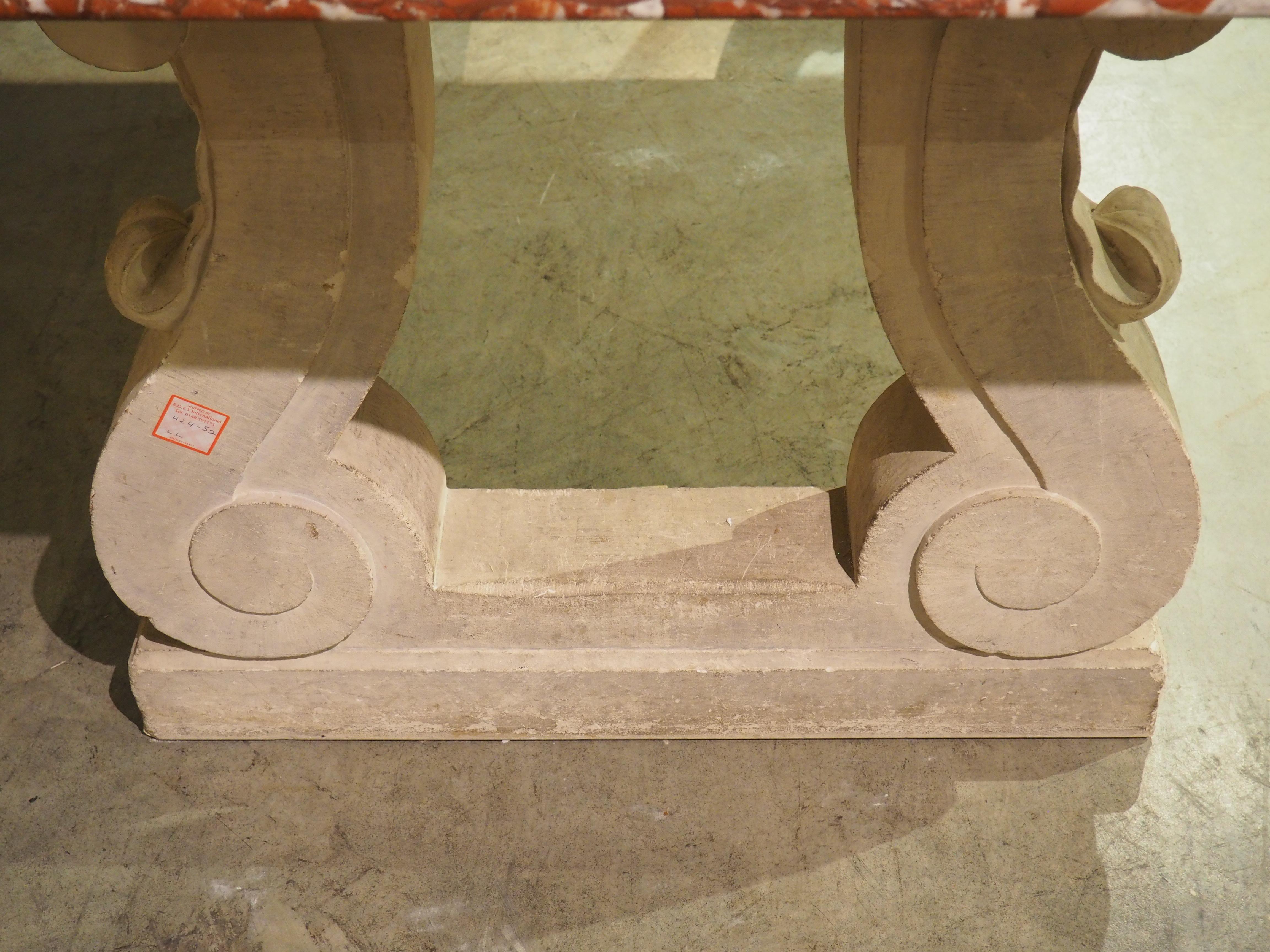 1940s French Rouge de Languedoc Marble Table with Parisian Limestone Bases 13
