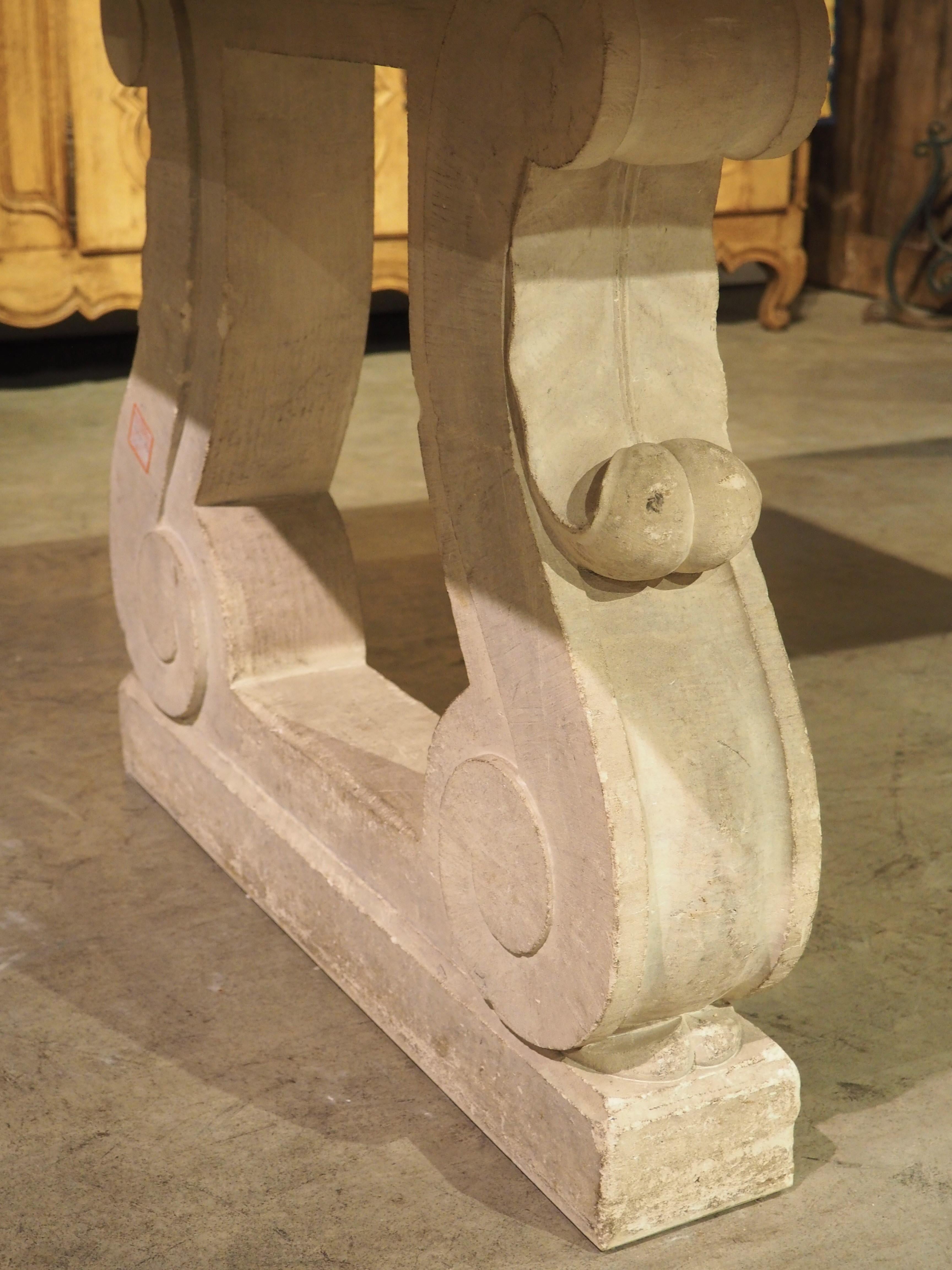 Mid-20th Century 1940s French Rouge de Languedoc Marble Table with Parisian Limestone Bases