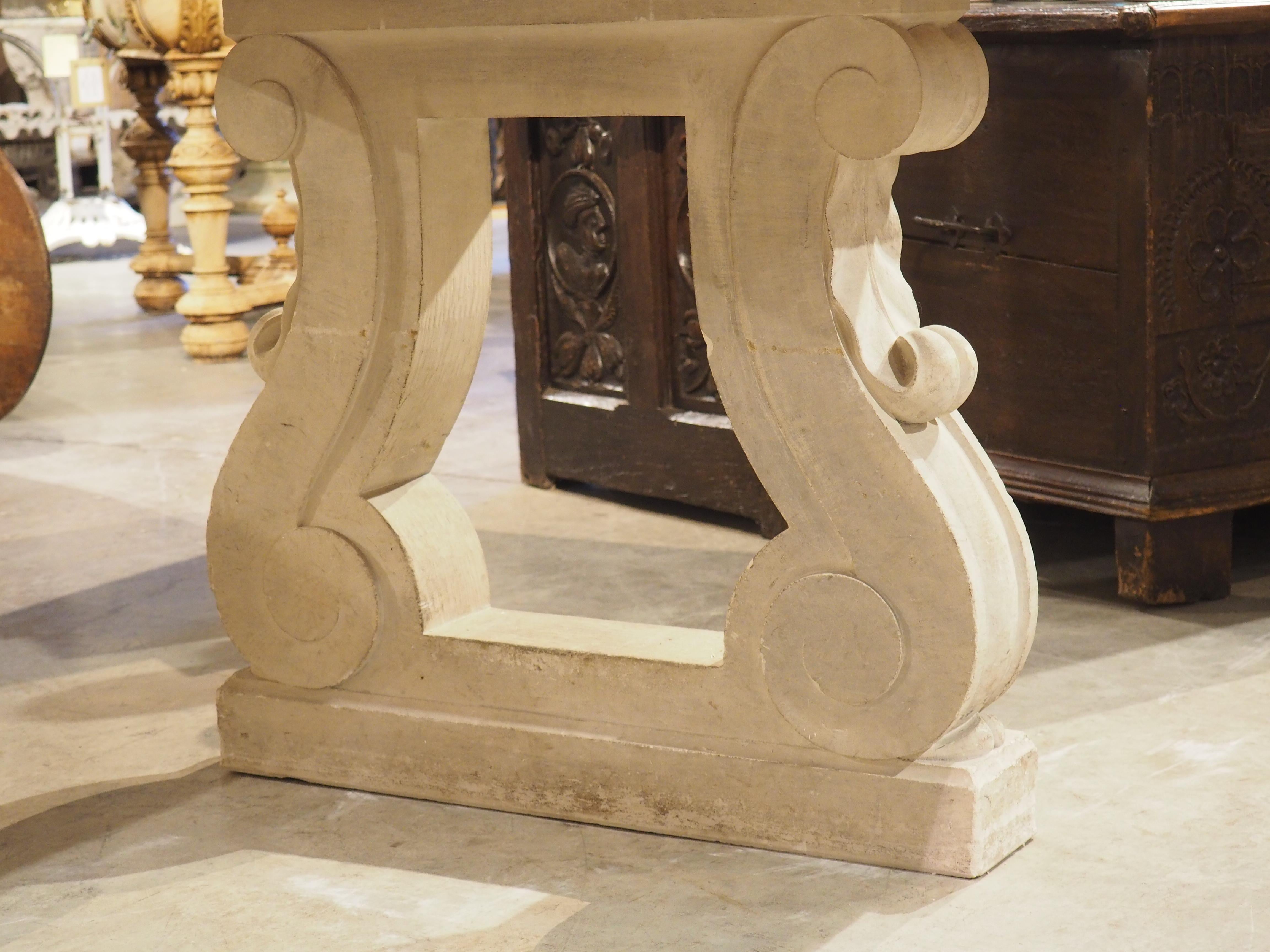 Stone 1940s French Rouge de Languedoc Marble Table with Parisian Limestone Bases