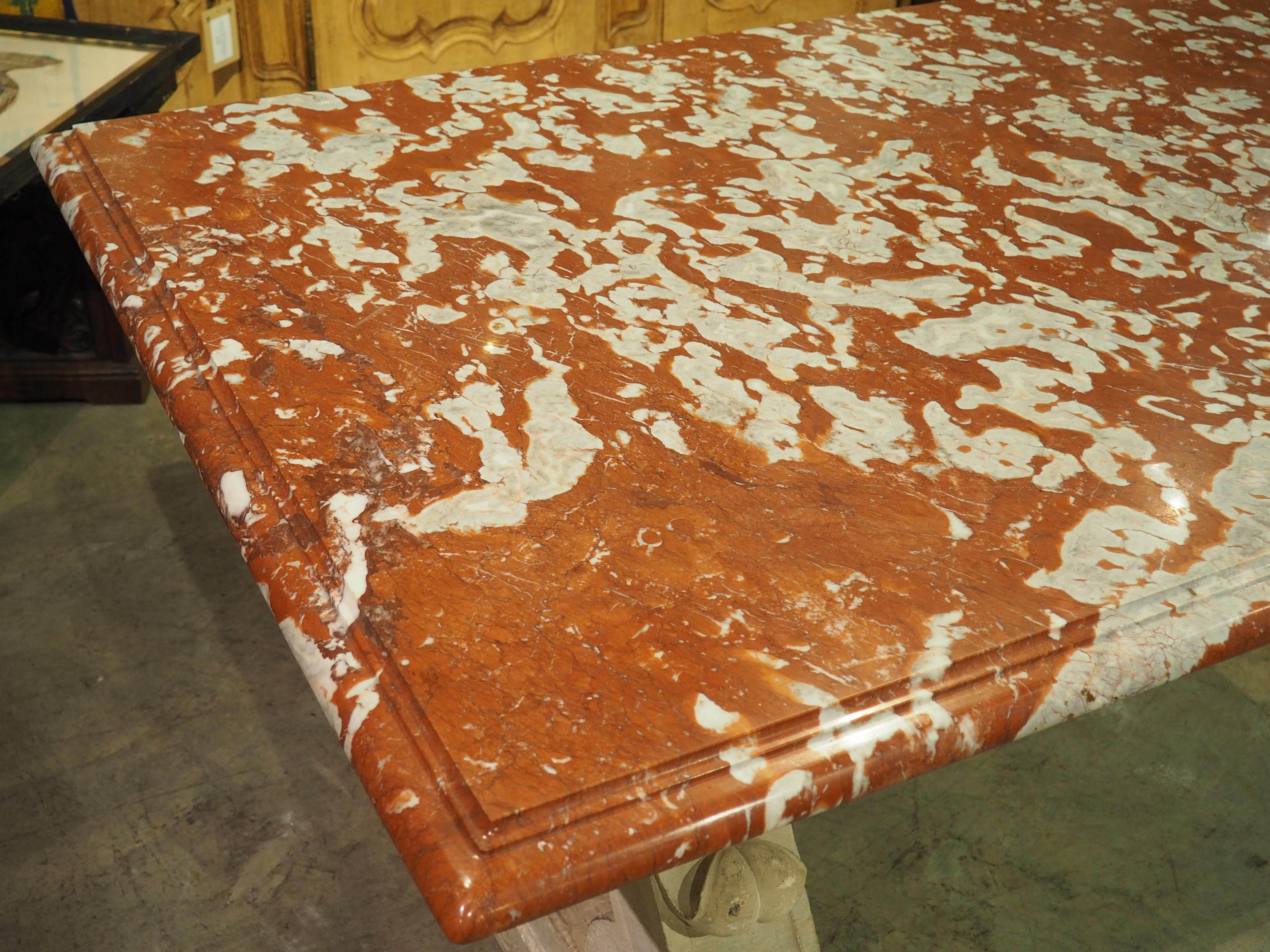 1940s French Rouge de Languedoc Marble Table with Parisian Limestone Bases 2
