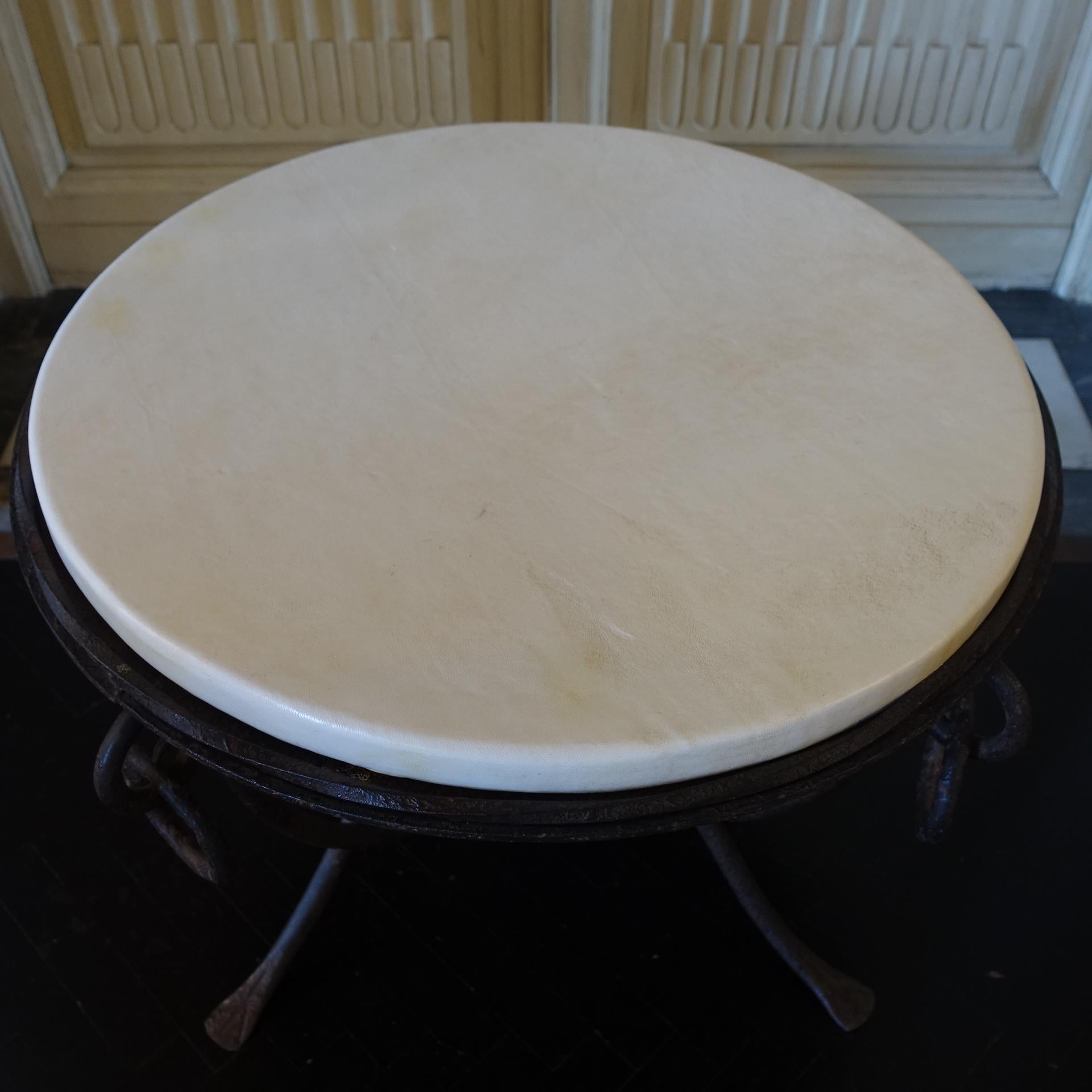 1940's French Round Side Table in Fer Forgè and Parchment Top For Sale 5