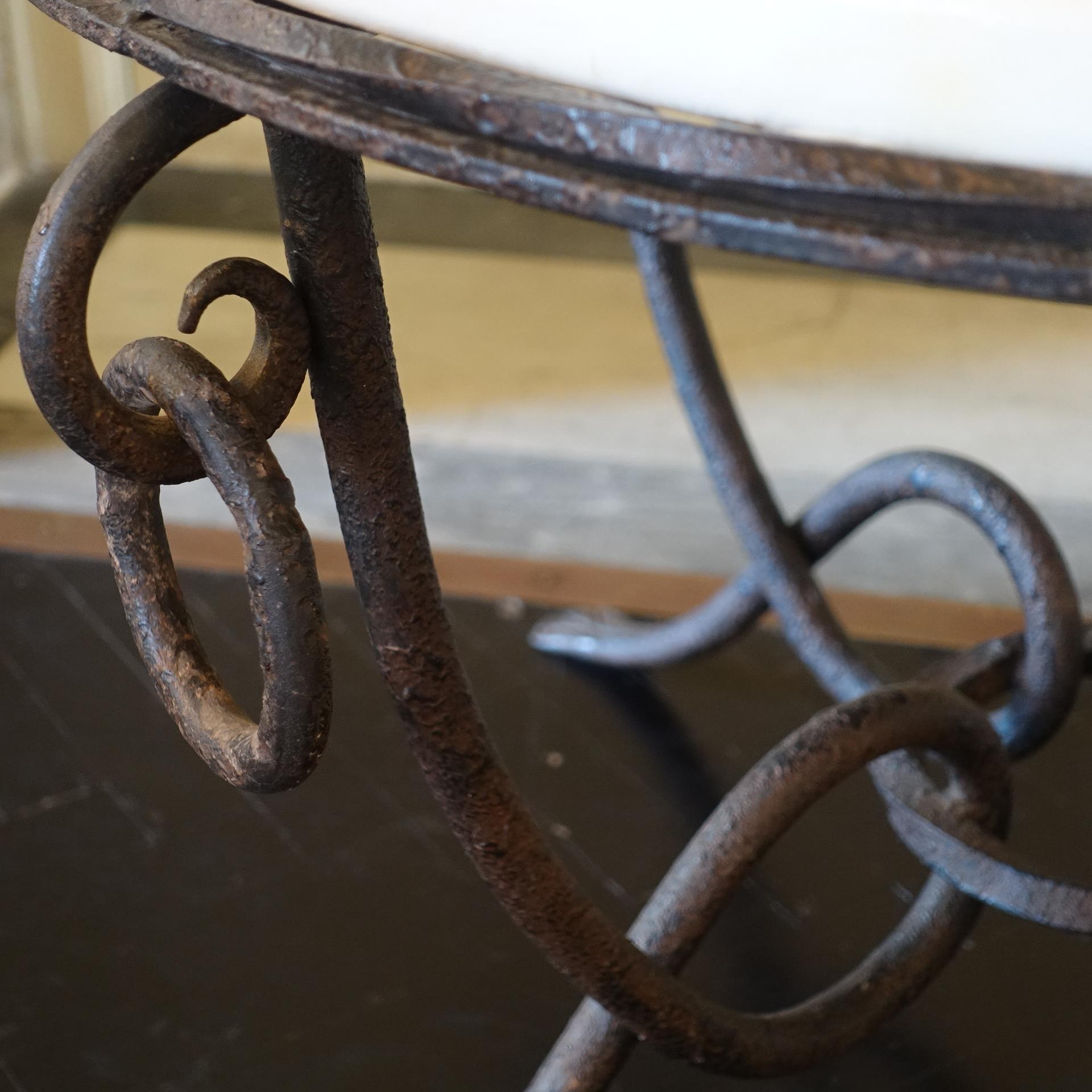 1940's French Round Side Table in Fer Forgè and Parchment Top For Sale 2