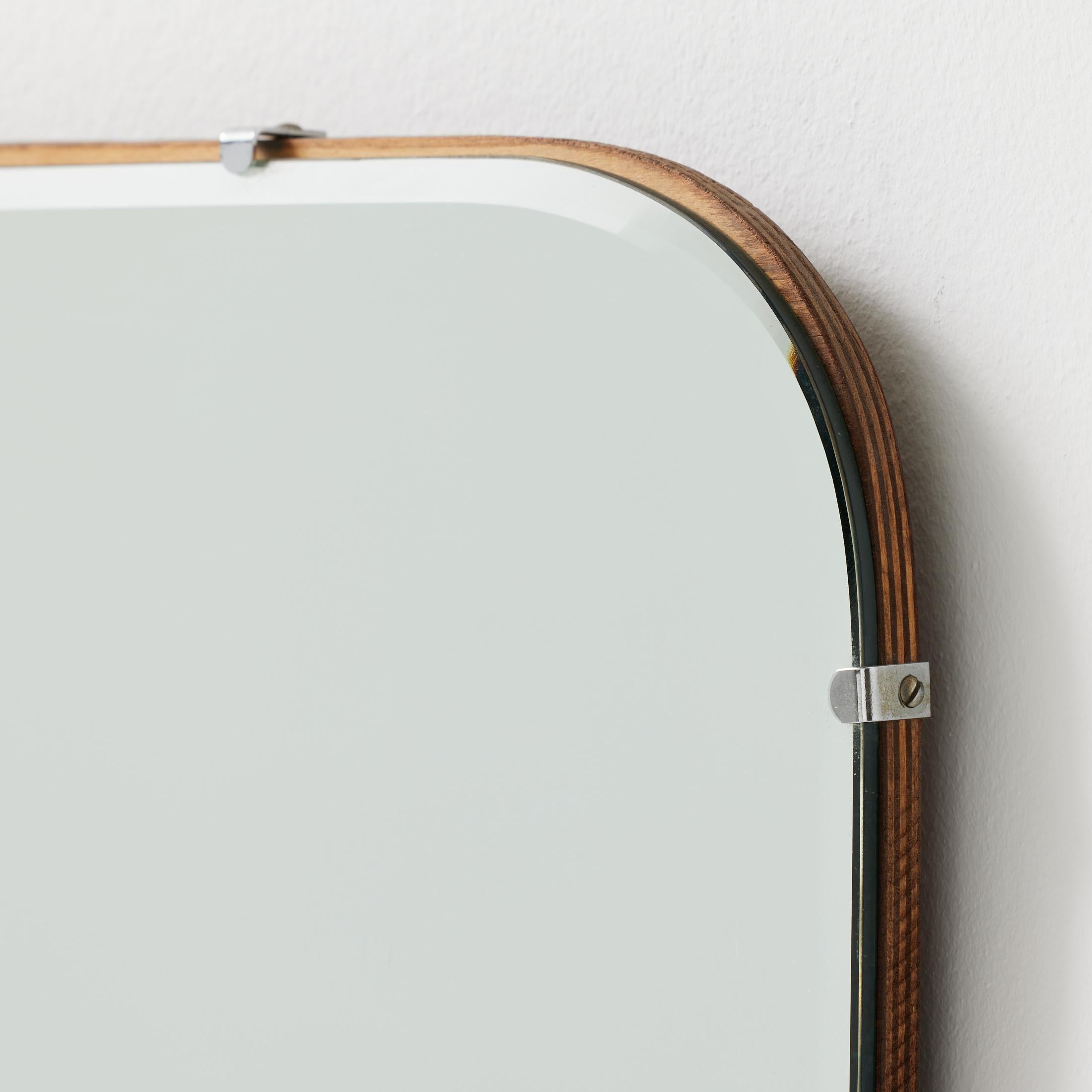 1940s French Rounded Mirror with Visible Clips and Patina For Sale 5