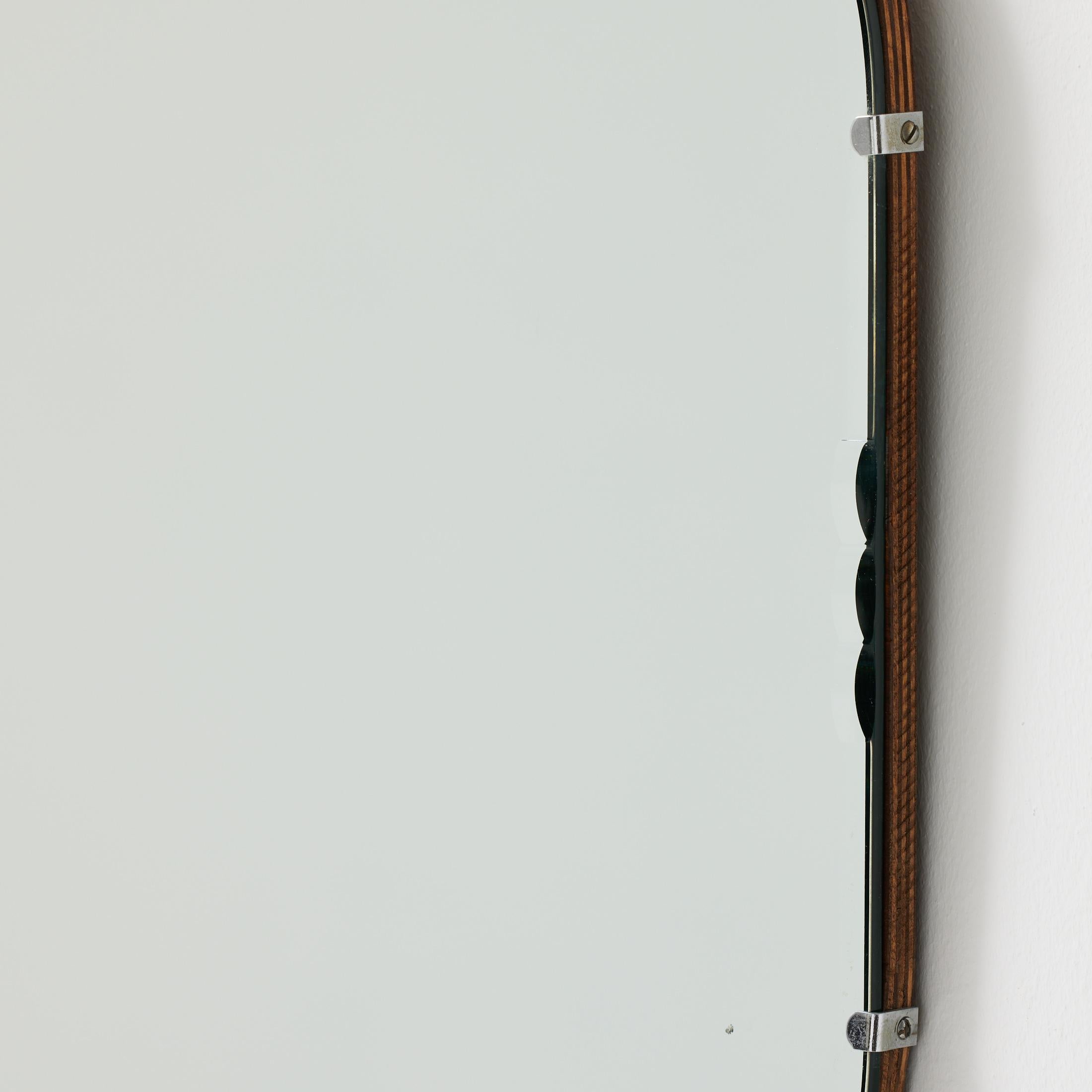 1940s French Rounded Mirror with Visible Clips and Patina For Sale 6