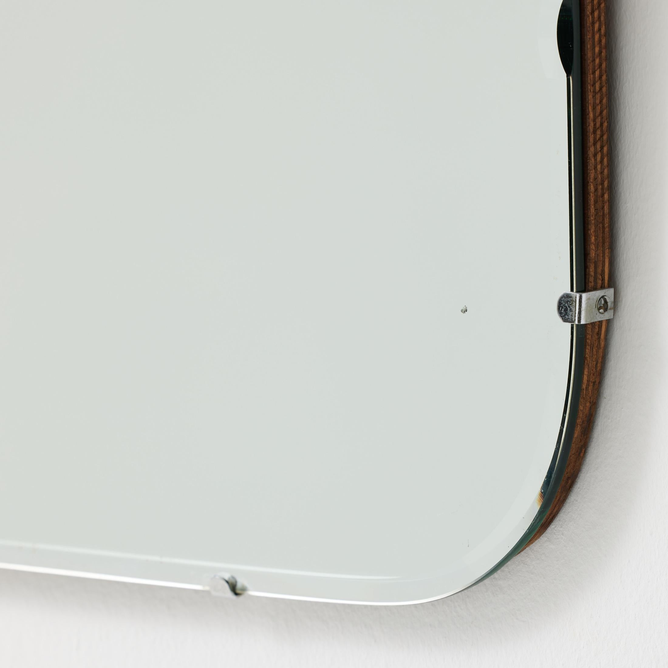 1940s French Rounded Mirror with Visible Clips and Patina For Sale 7