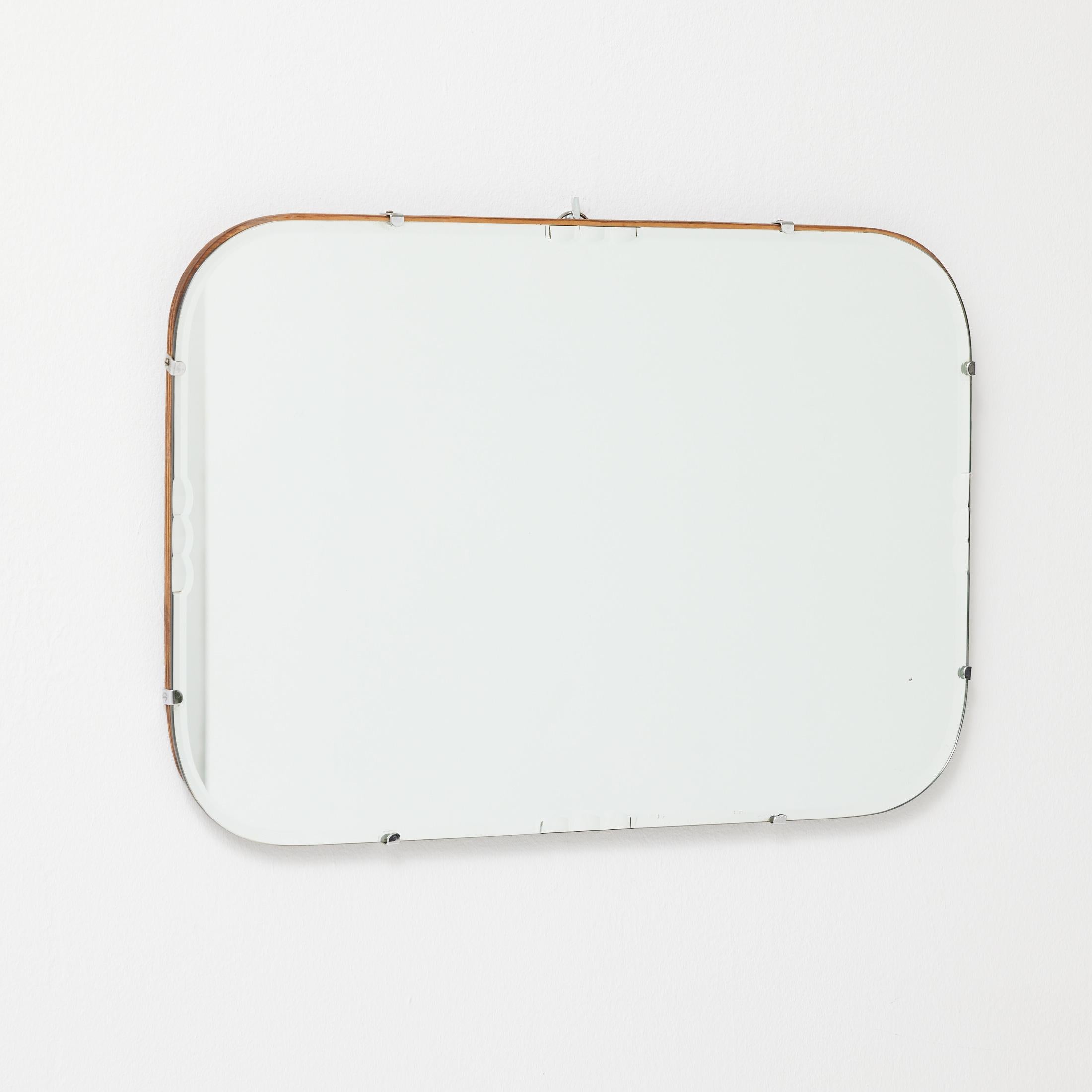 Spanish 1940s French Rounded Mirror with Visible Clips and Patina For Sale