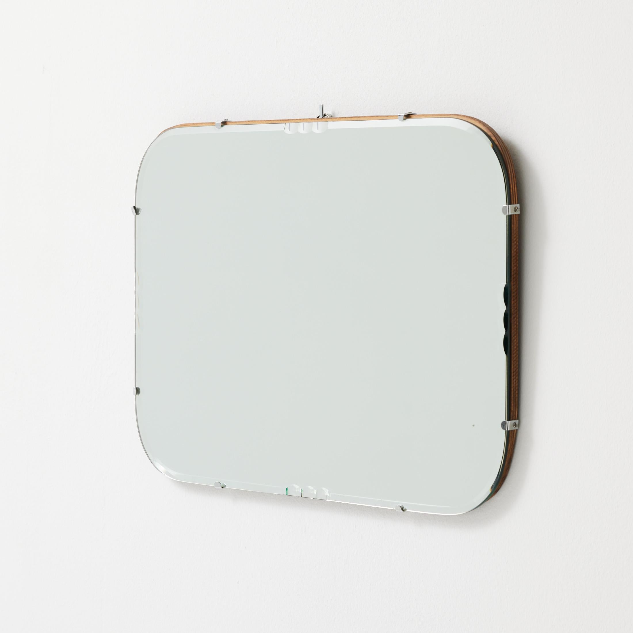 1940s French Rounded Mirror with Visible Clips and Patina For Sale 1