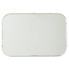 1940s French Rounded Mirror with Visible Clips and Patina