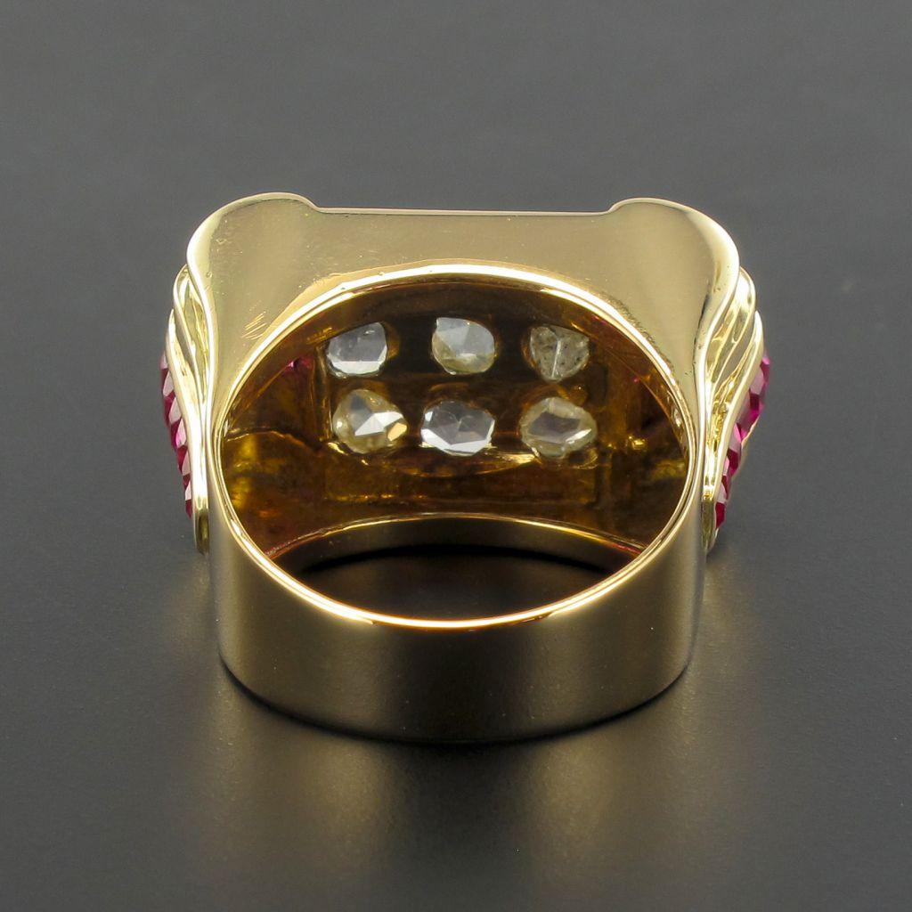 1940s French Ruby Diamond Gold Tank Ring 5