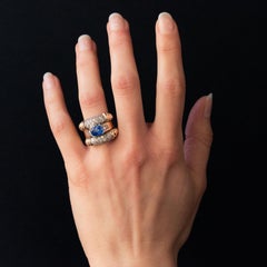 1940s French Sapphire Diamonds Gadroon Tank Ring