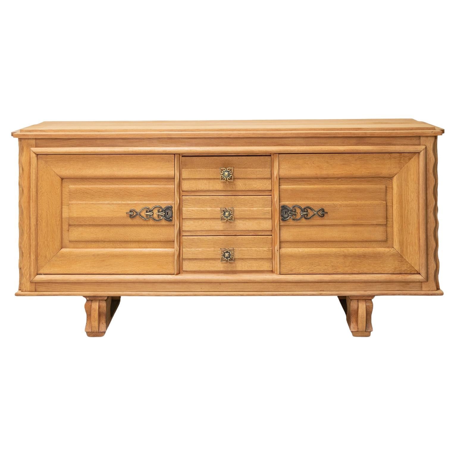 1940s French Scalloped Oak Sideboard For Sale