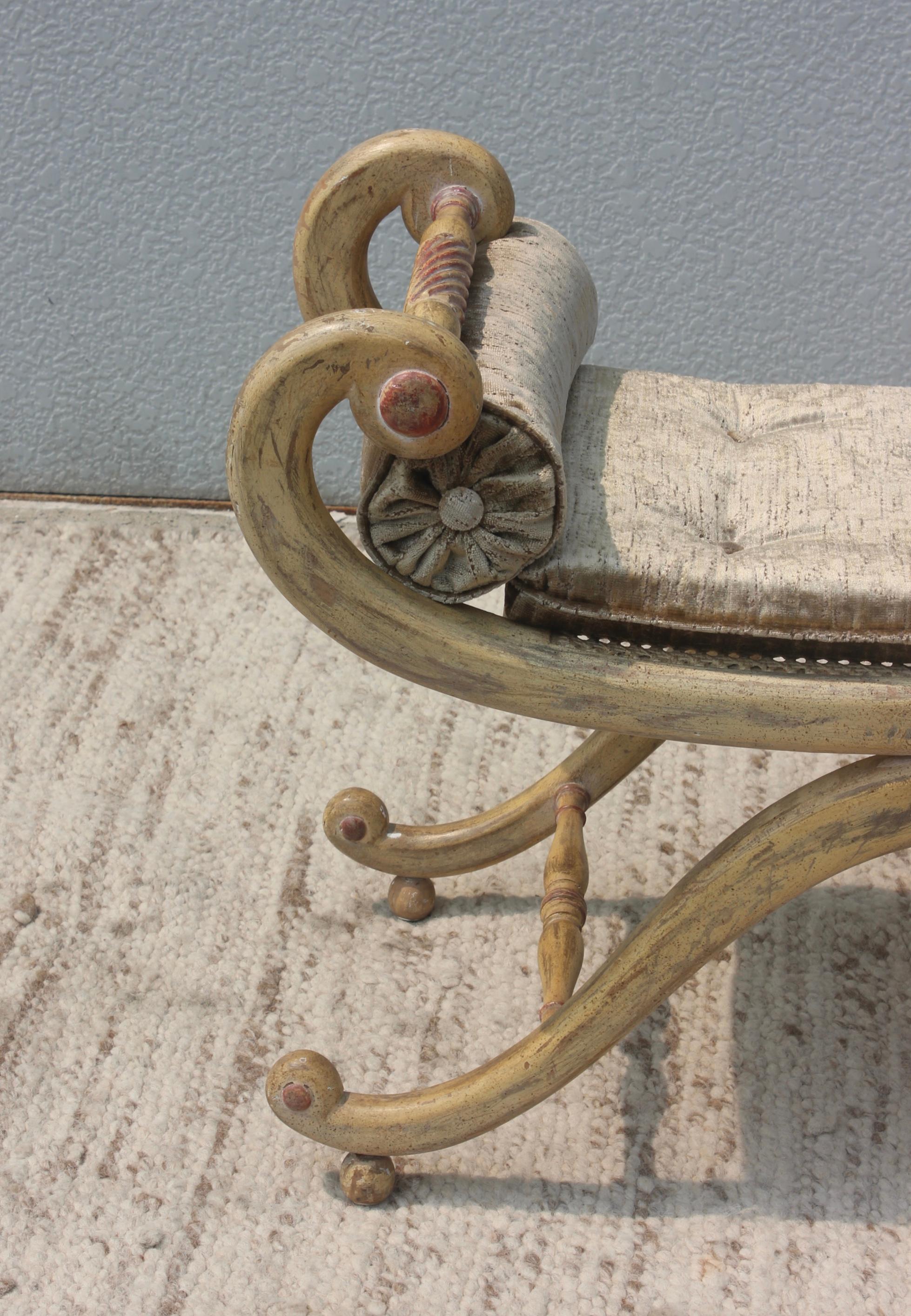 1940s French Scroll Arm Bench 6