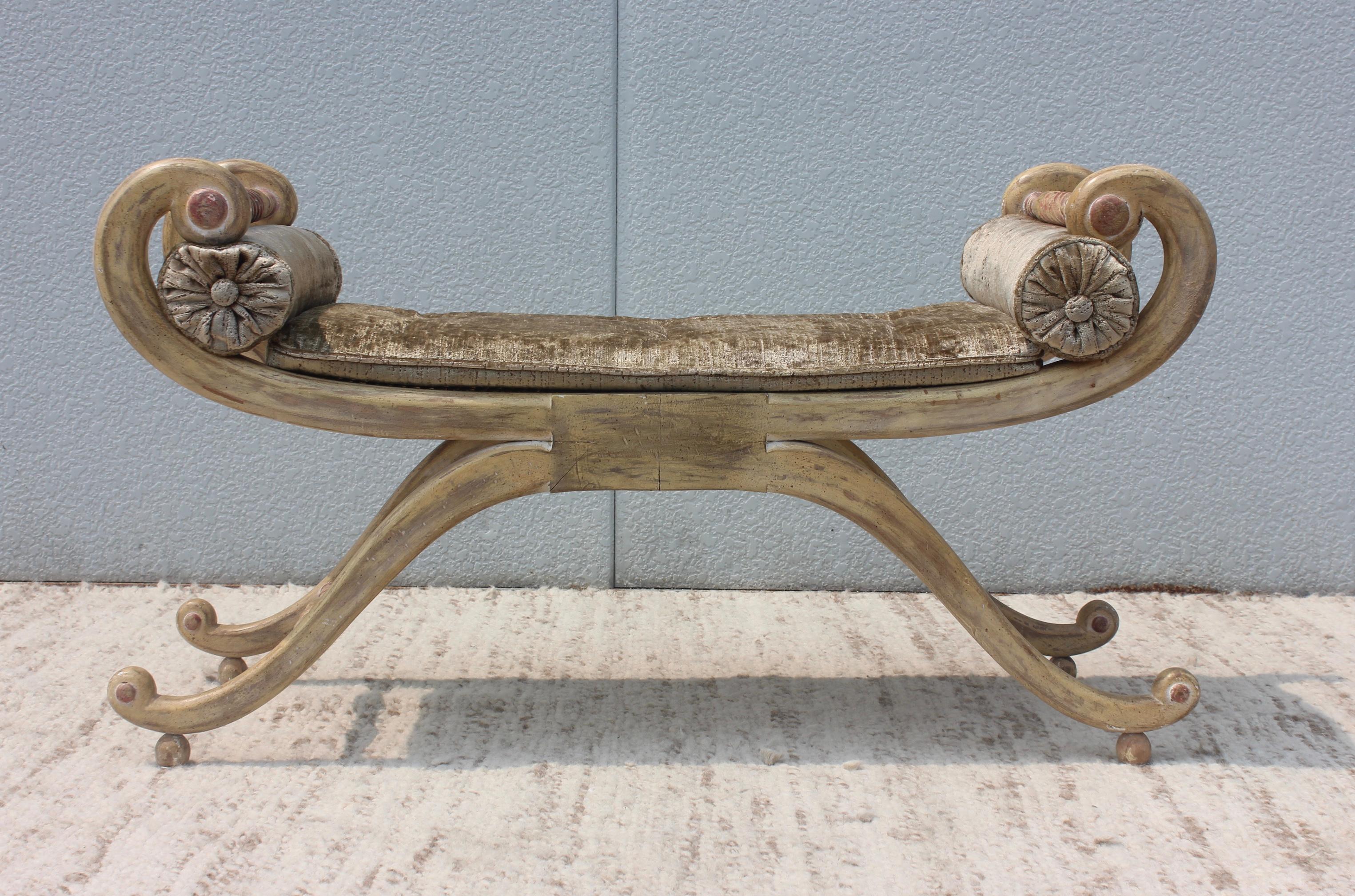 1940s French Scroll Arm Bench 7